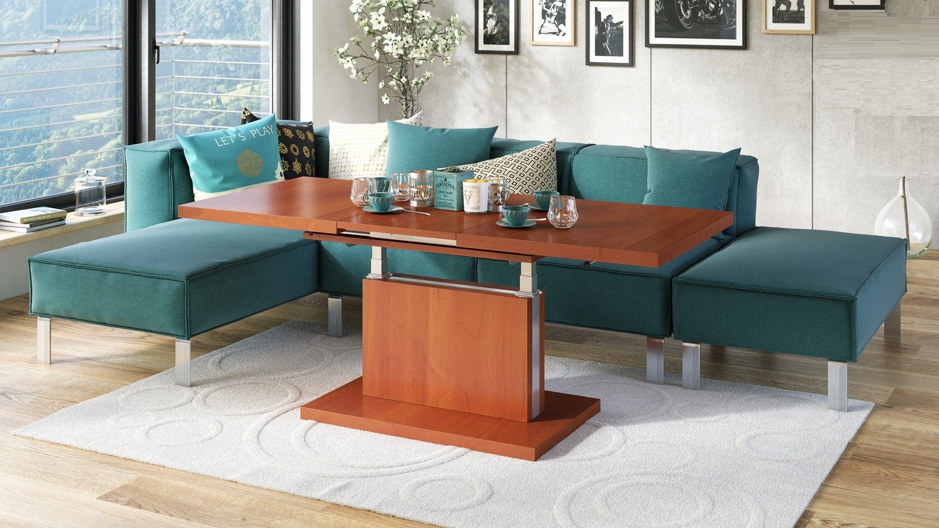 Mazzoni Couchtisch Aston Kirschbaum stufenlos höhenverstellbar günstig online kaufen
