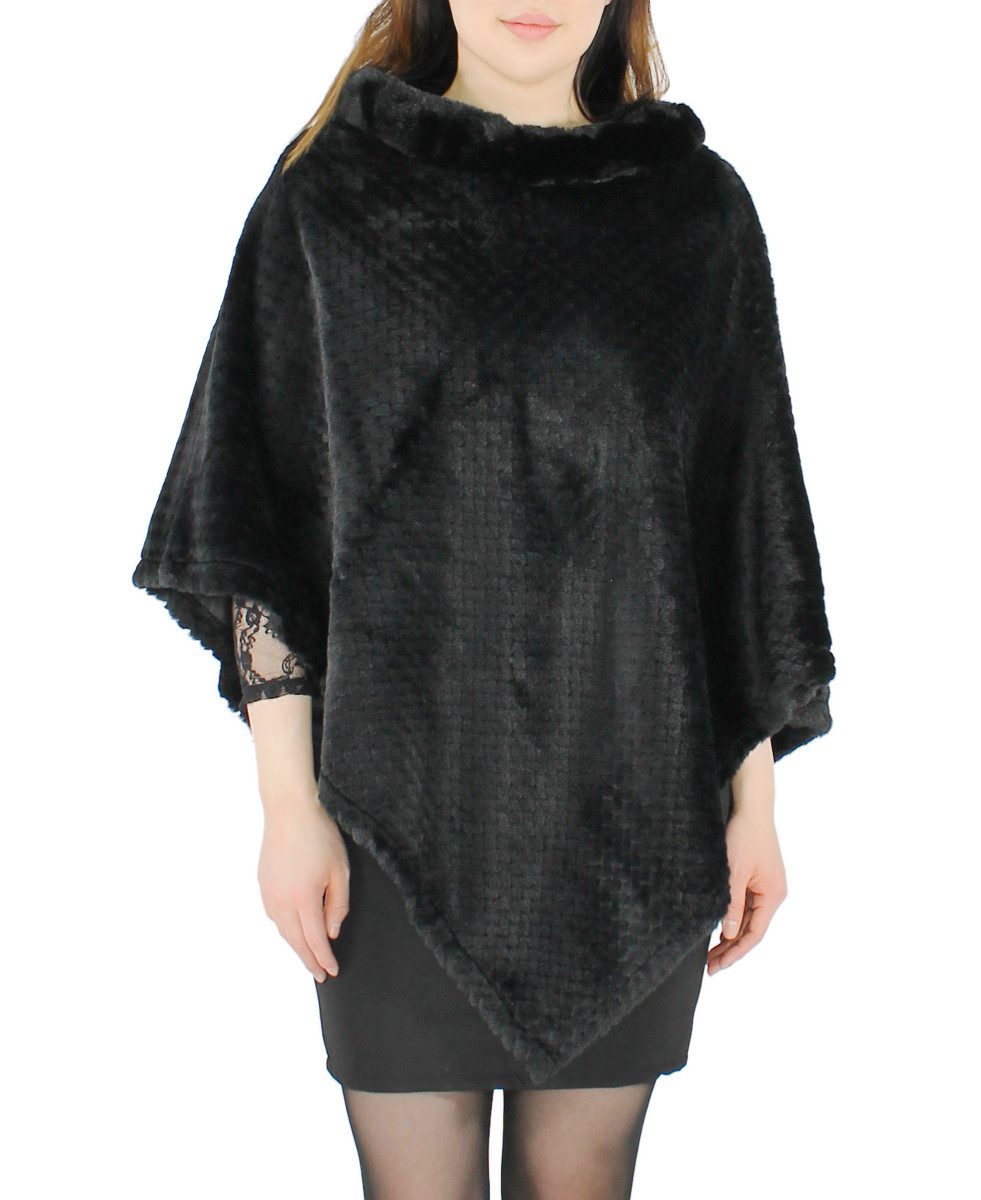 dy_mode Poncho Eleganter Damen Poncho in Kunstfell-Optik Cape Umhang Überwurf in Unifarbe