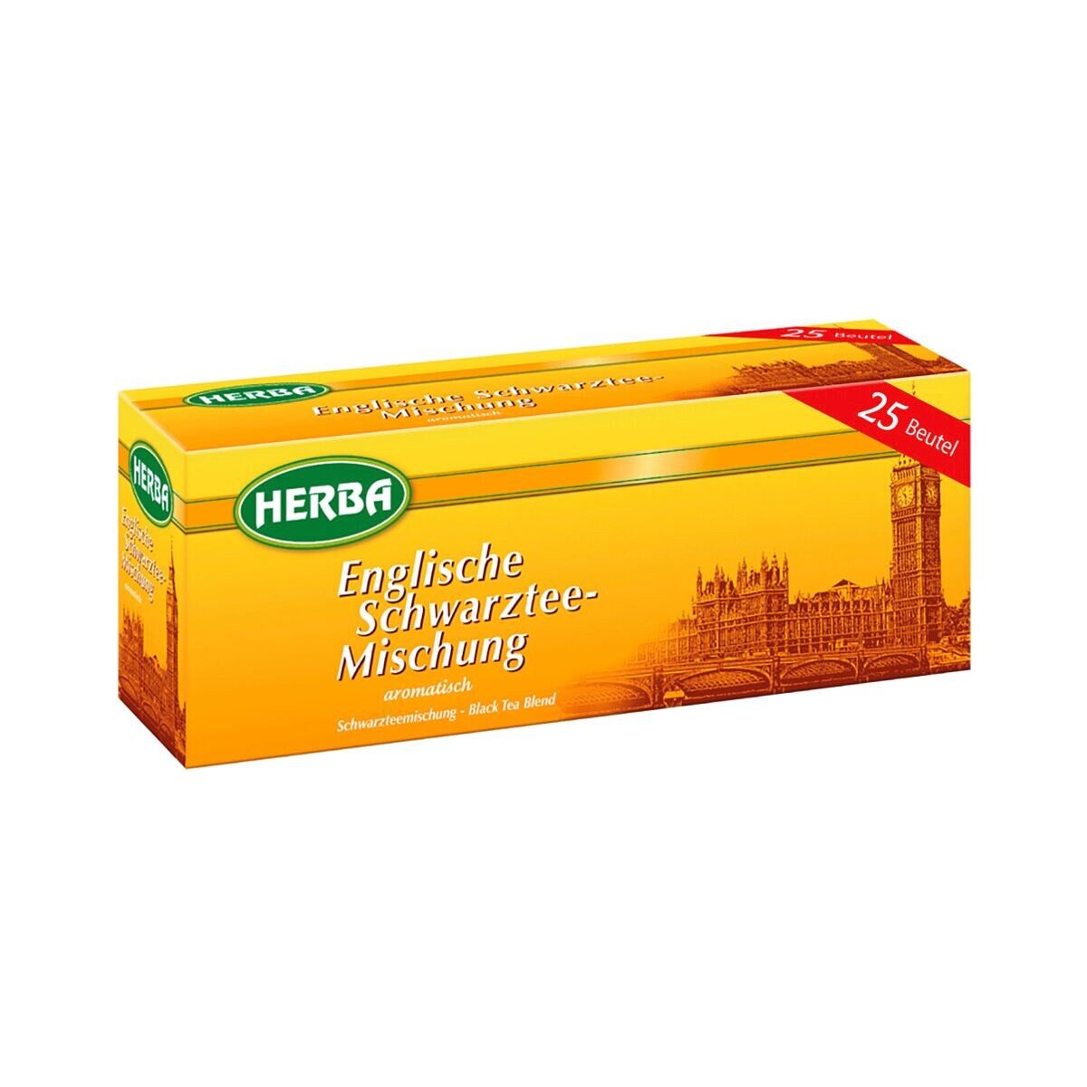HERBA Tee Englische Schwarztee-Mischung, 25 Teebeutel, Schwarztee