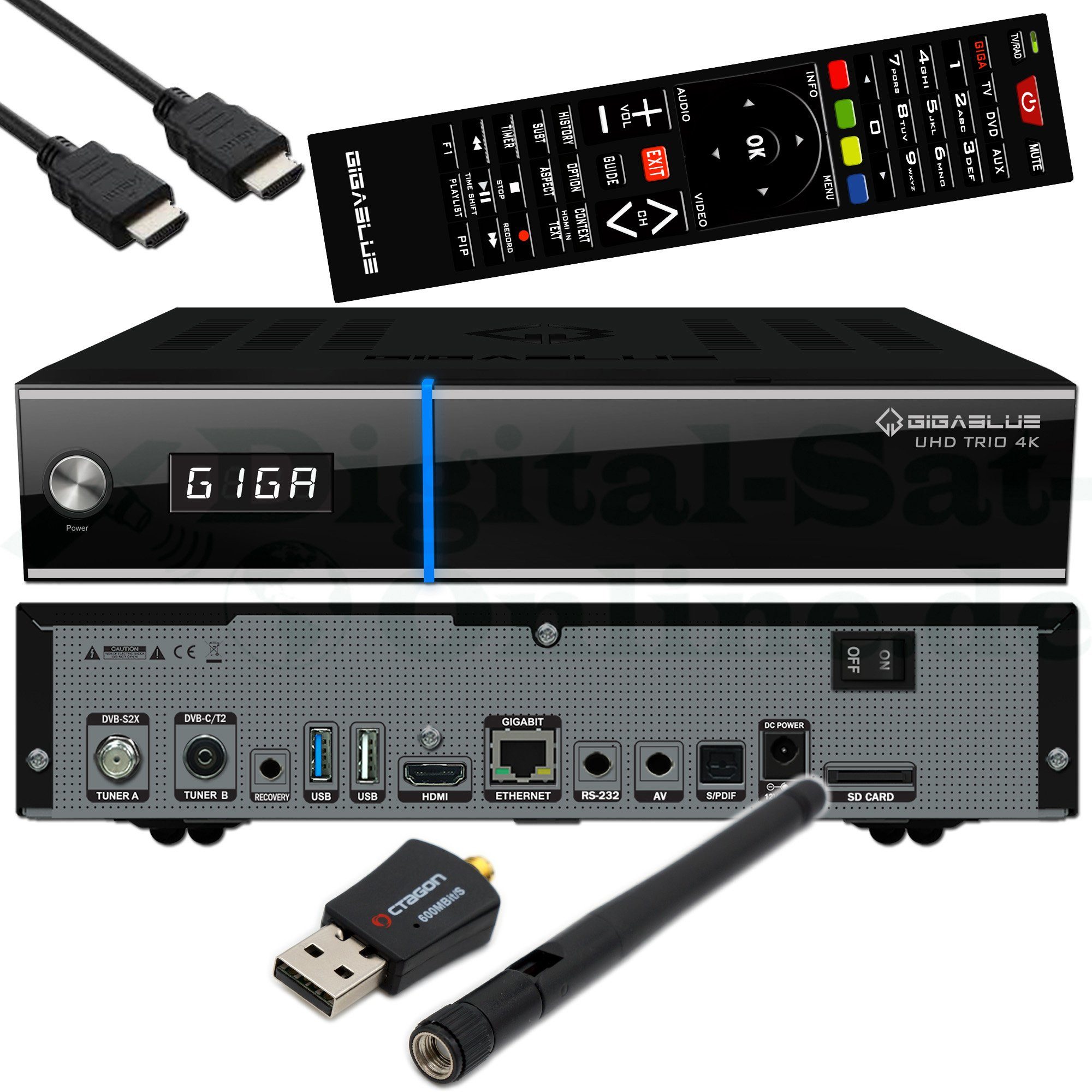Gigablue UHD Trio 4K DVB-S2X + DVB-T2/C Combo inklusive 600 Mbits Wifi Stick SAT-Receiver