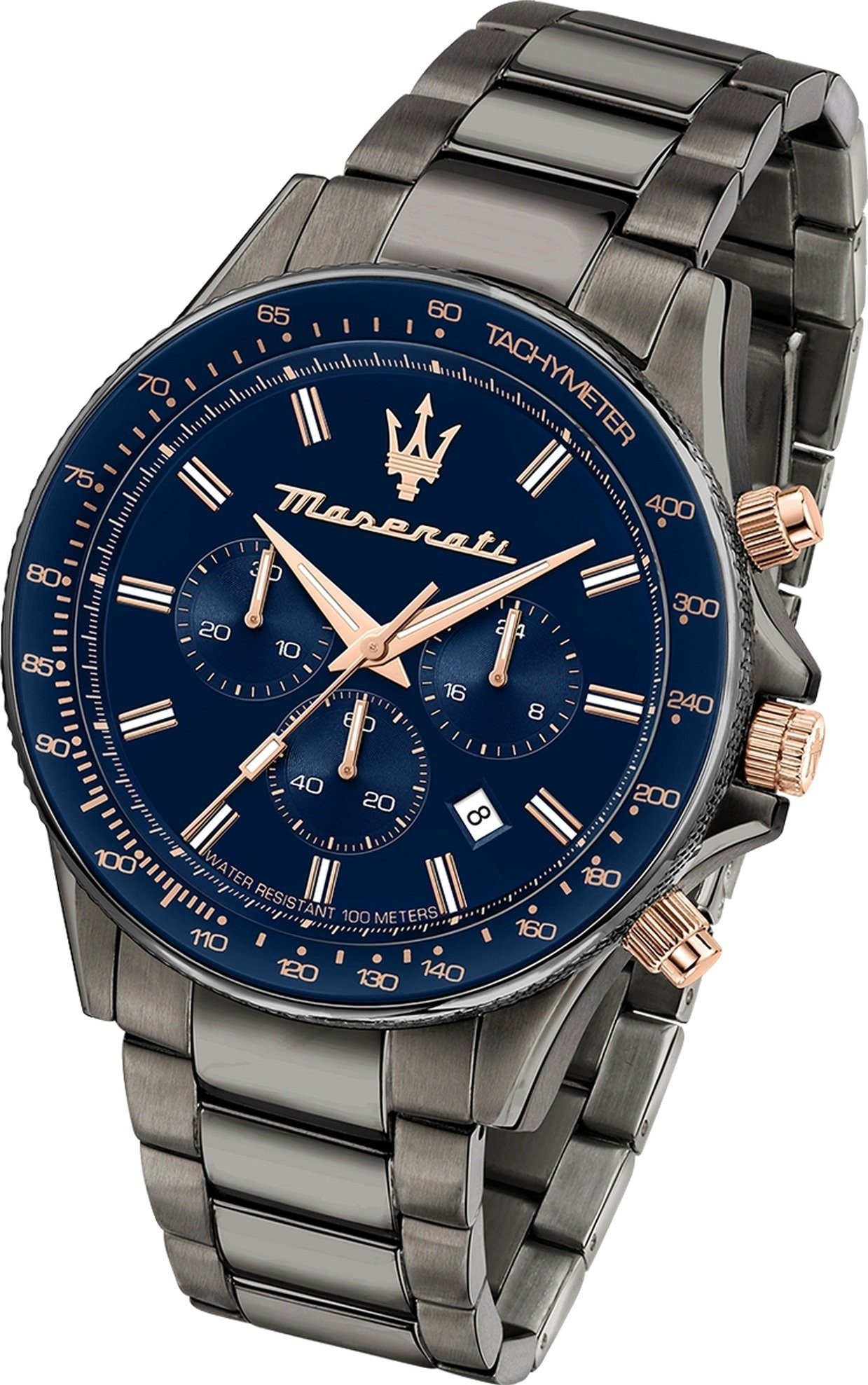 MASERATI Chronograph Maserati Herren Uhr Chronograph, (Chronograph), Herrenuhr rund, groß (ca. 44mm) Edelstahlarmband, Made-In Italy