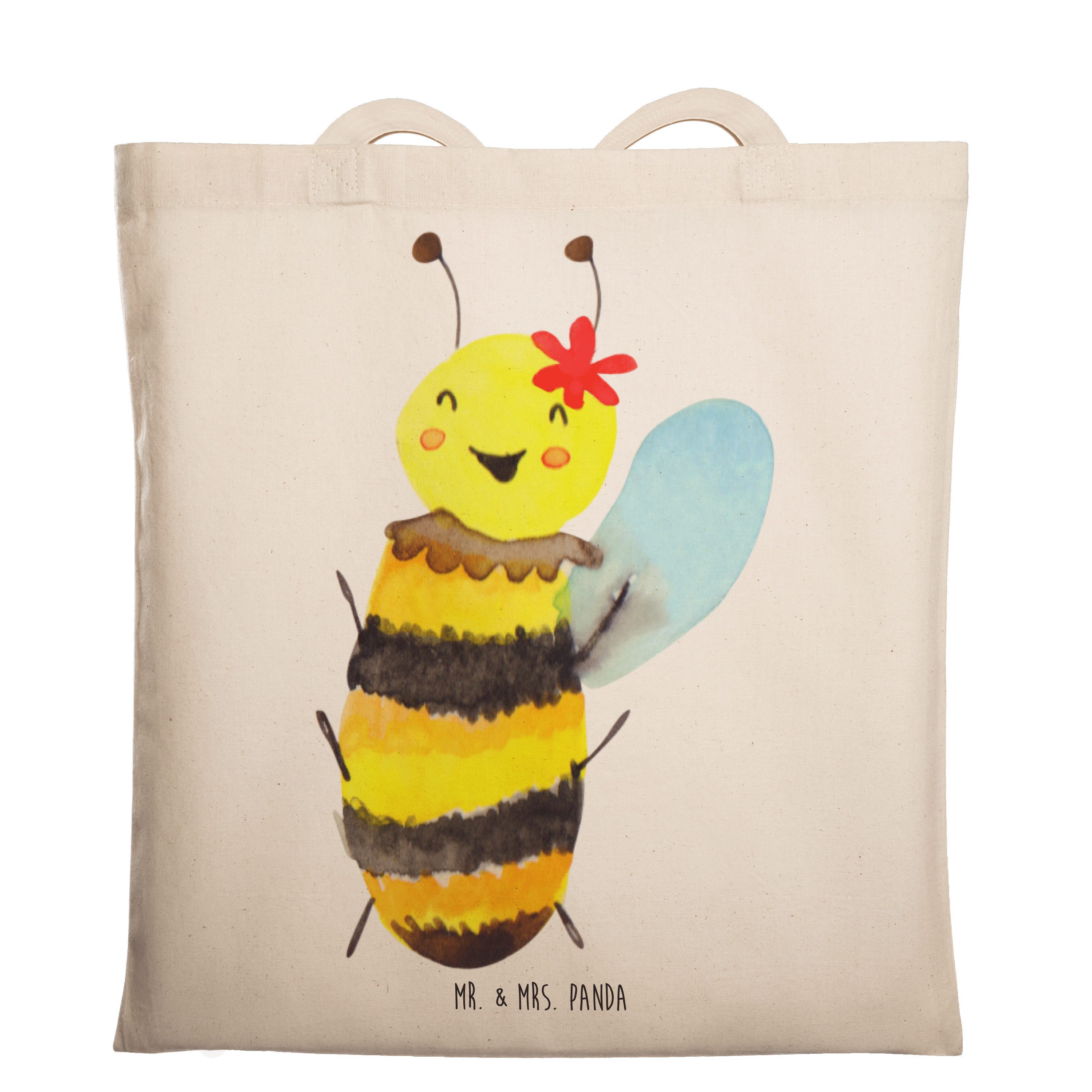 Mr. & Mrs. Panda Tragetasche Biene Happy, Schultasche, Transparent, canvas tasche, Beutel, Tote Ba (Packung), Baumwollbeutel textiltasche Tasche