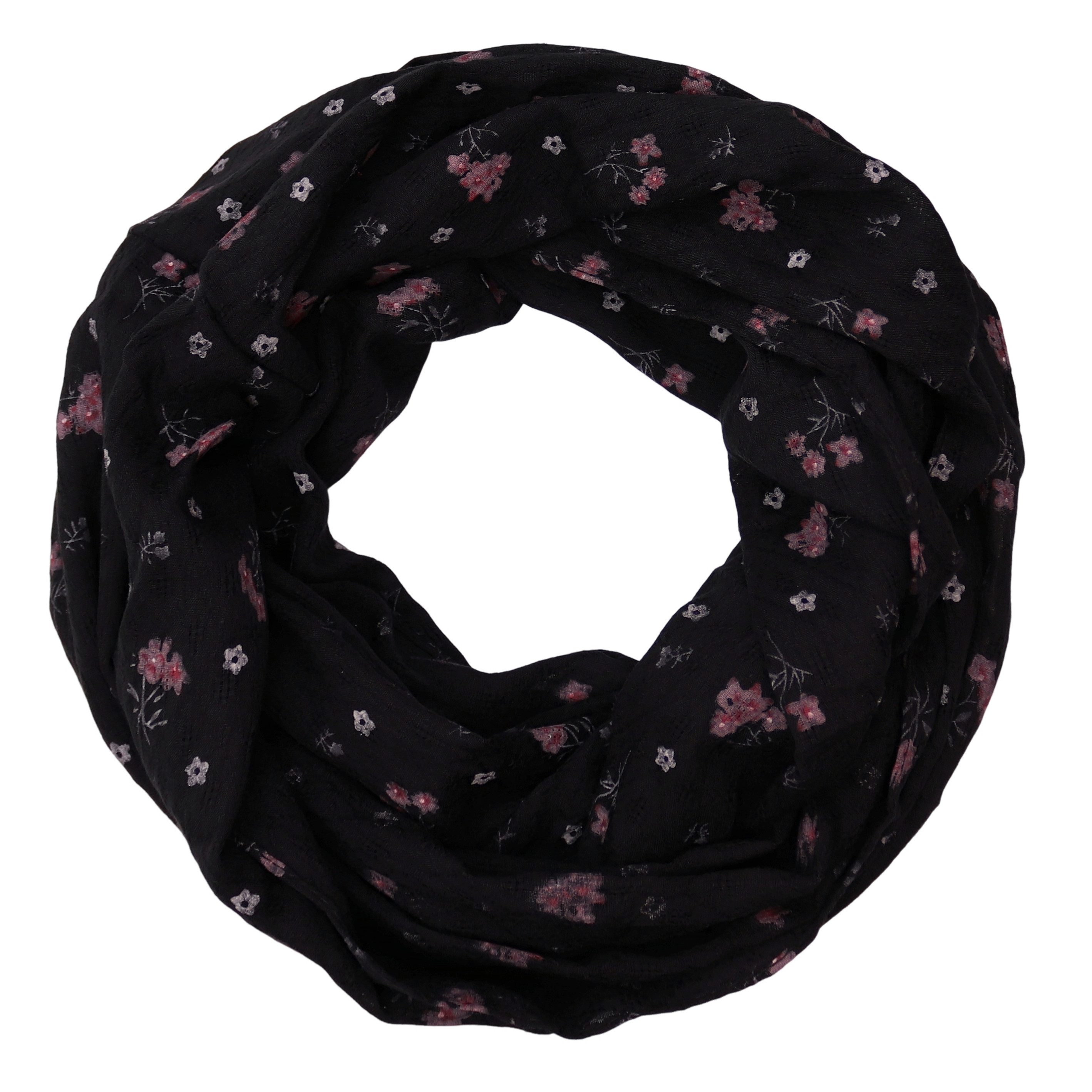 MIRROSI Loop Damen Schal mit Blumen-Muster Weich aus 100% Baumwolle Schlauchschal, (ca. 160x44cm Zweimal um den Hals wickelbar)