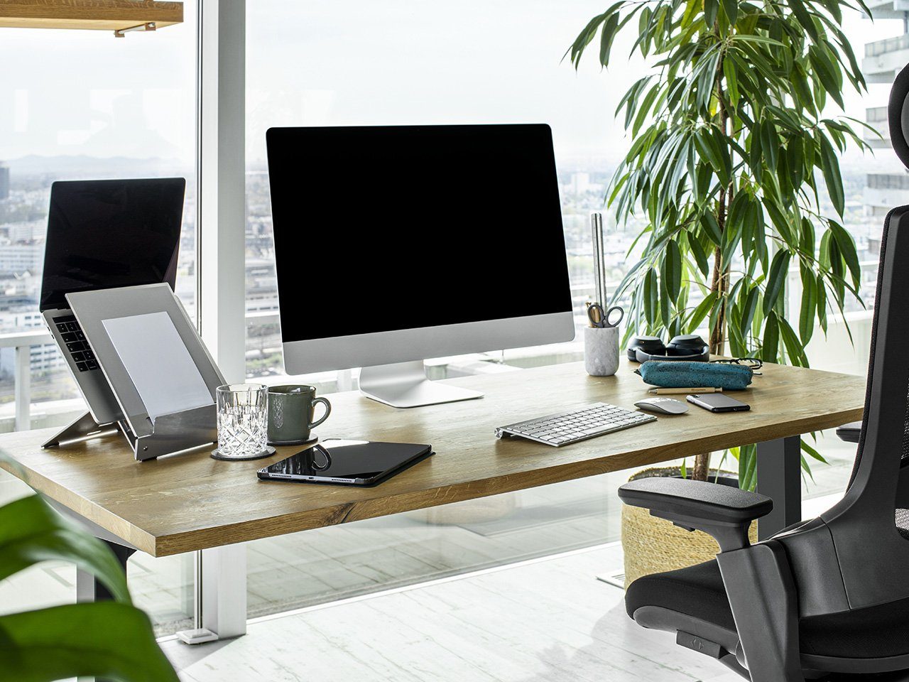 Schreibtisch Pro verstellbarer Ahorn edlem Weiß elektrisch höhenverstellbarer Schreibtisch Tischplatte, + | Desktopia Memory-Display elektrisch Ergotopia Bürotisch inkl.