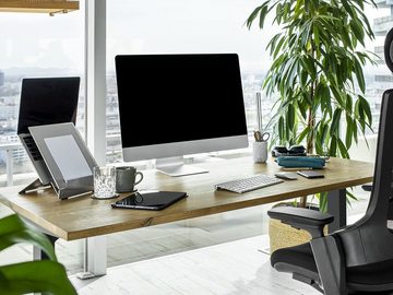 Ergotopia Schreibtisch Desktopia Pro elektrisch höhenverstellbarer Schreibtisch + Tischplatte, elektrisch verstellbarer Bürotisch inkl. edlem Memory-Display