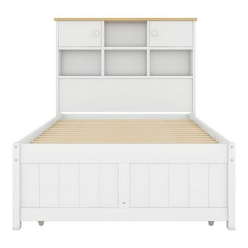 i@home Jugendbett Ausgestattet mit ausziehbares Rollbett, drei Schubladen, weiß (Bett), Verfügbare Größen