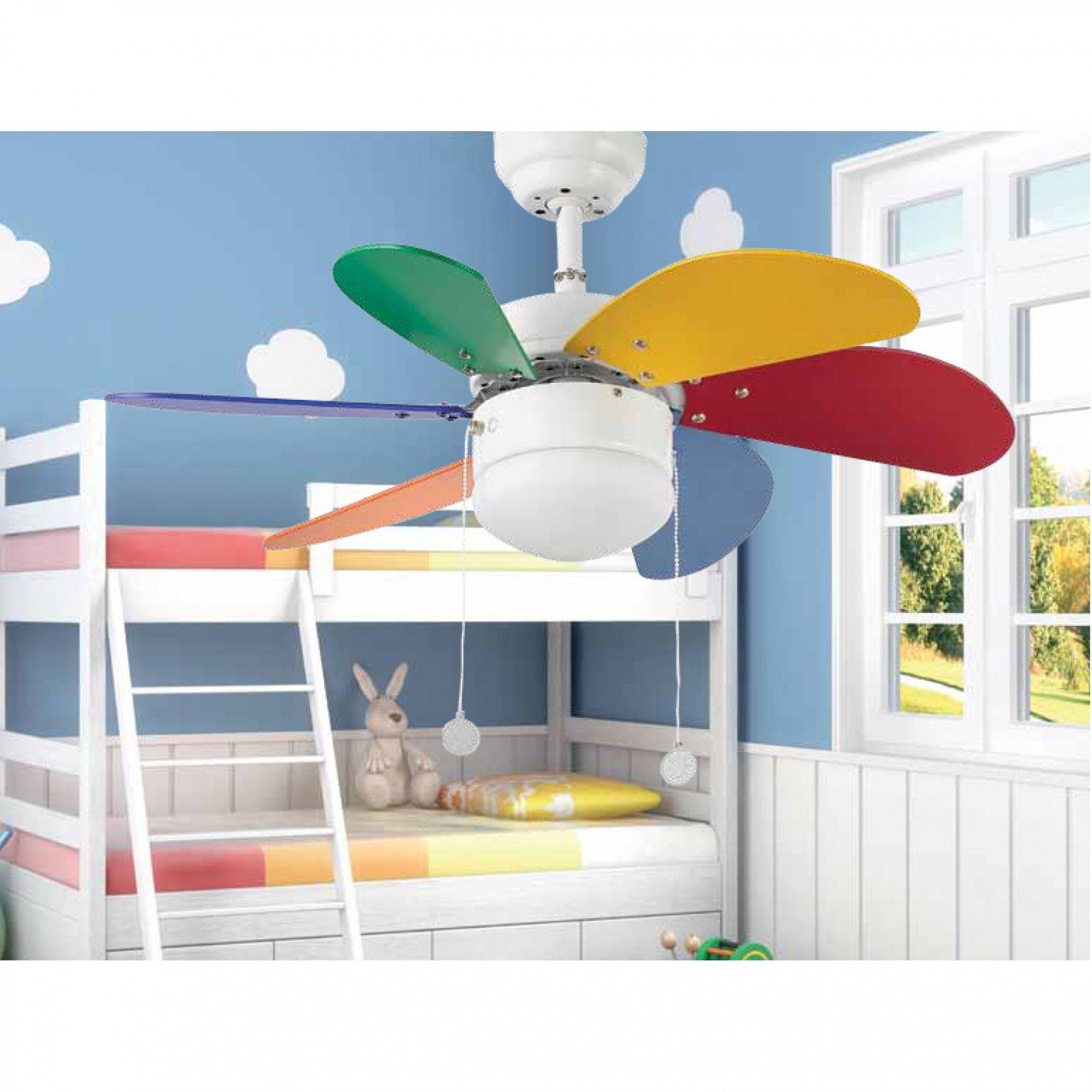 FARO Barcelona Deckenventilator Deckenventilator Palao Bunt 81 cm mit Licht, Mit Zugschnur