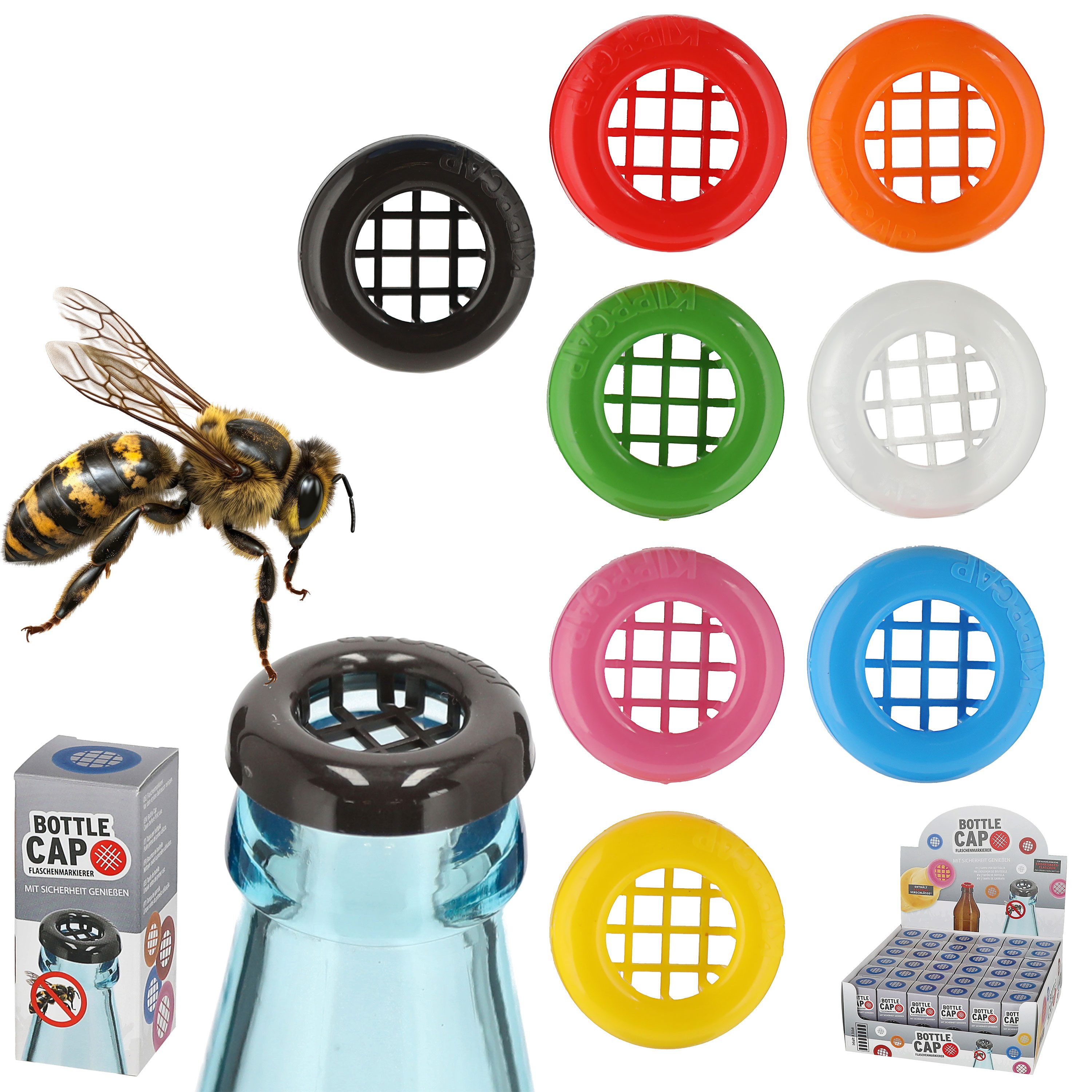 CEPEWA Flaschenverschluss Flaschenverschluss 8er Set Ø2,8xH0,6cm PE 8 Farben Insektenschutz