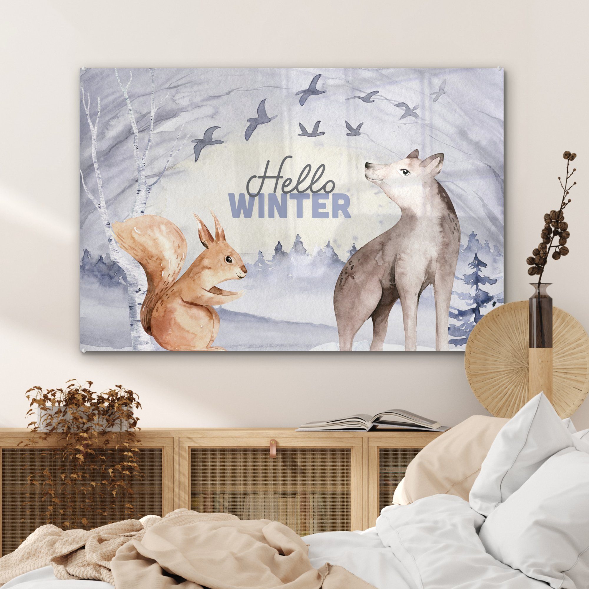 - Acrylglasbild Schnee St), Tiere, & Wohnzimmer - Schlafzimmer MuchoWow (1 Acrylglasbilder Winter