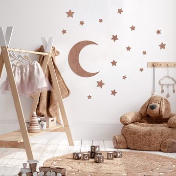 WANDStyle Wanddekoobjekt "Mond und Sterne" aus Holz, Mahagoni-Furnier