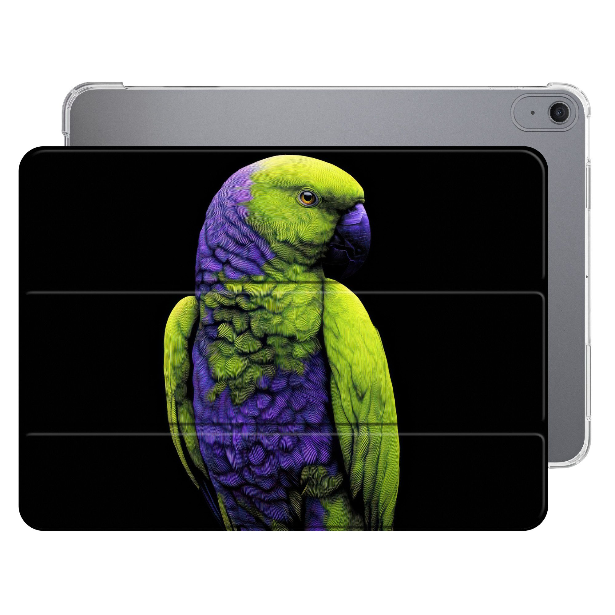 OnlyWow Tablet-Hülle Apple iPad Air 2025 13 inch Papagei - Federn - Auffallend - Grün, Smart Cover, Klapphülle, Stoßfest, Bunt