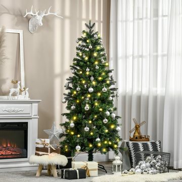 HOMCOM Künstlicher Weihnachtsbaum Kunsttanne mit Lichterkette, Standfuß, flammhemmend, Künstliche Nordmanntanne, Höhe 180 cm