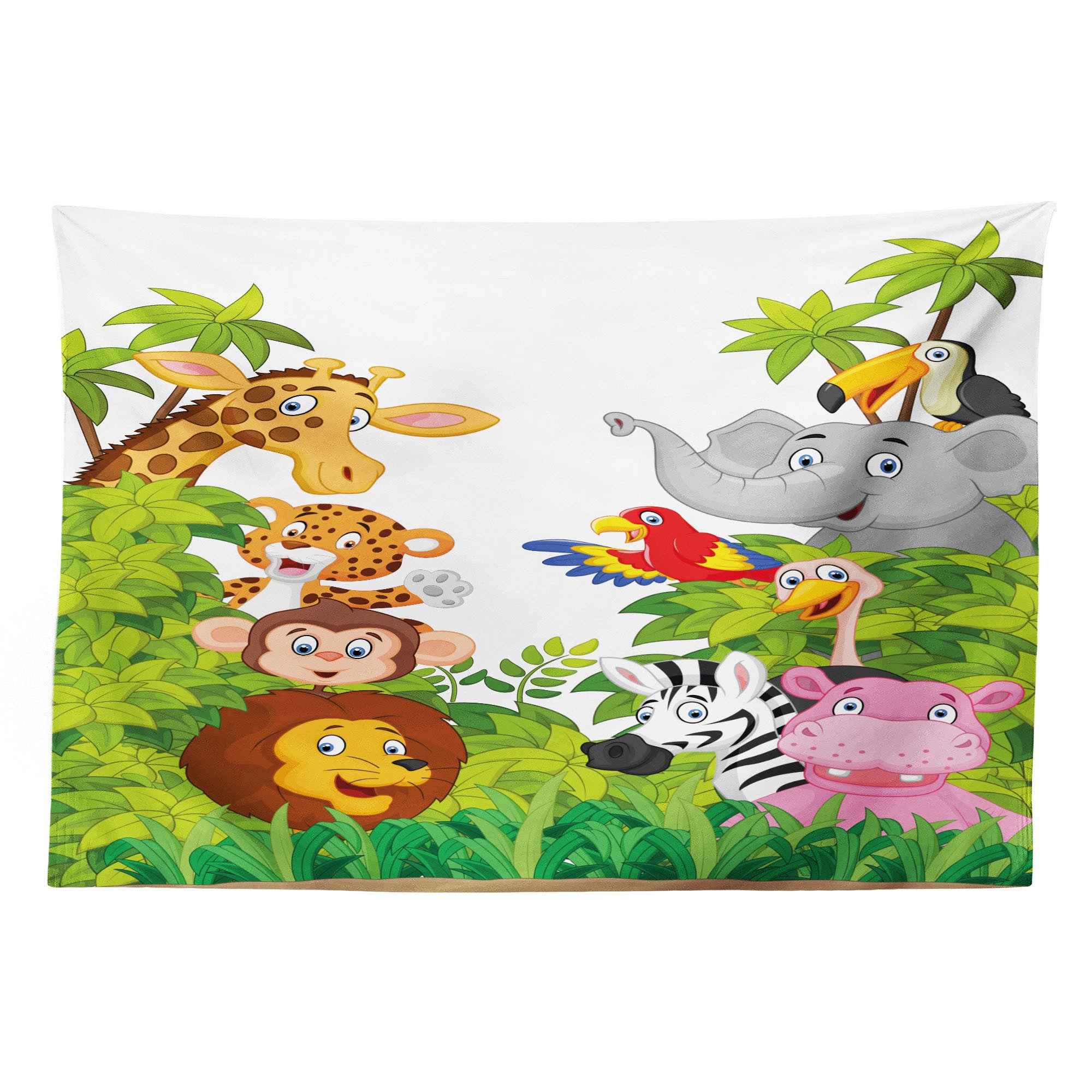 Abakuhaus Wandteppich aus Weiches Mikrofaser Stoff Für das Wohn und Schlafzimmer, rechteckig, Kindergarten Cartoon Zoo Mascots