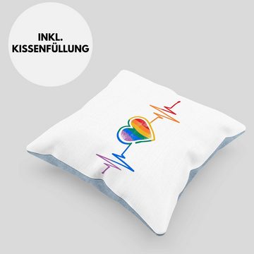 Trendation Dekokissen Trendation - LGBT Kissen Geschenk für Schwule Lesben Transgender Regenbogen Herzschlag Lustige Grafik Dekokissen mit Füllung 40x40