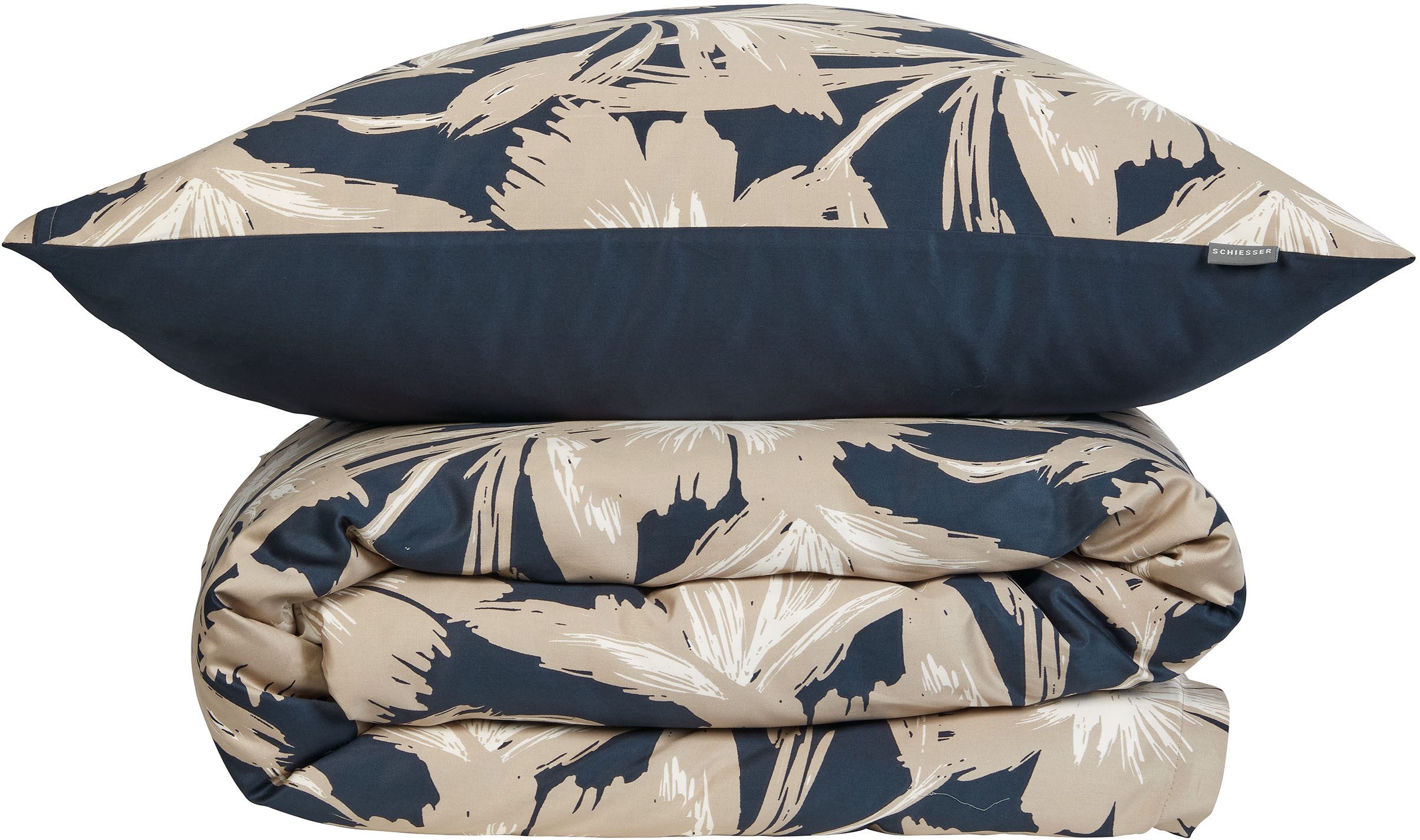 Schiesser Wendebettwäsche Artistic aus weichem Baumwoll-Satin mit floralem Muster, Satin, 2 teilig, Made in Green