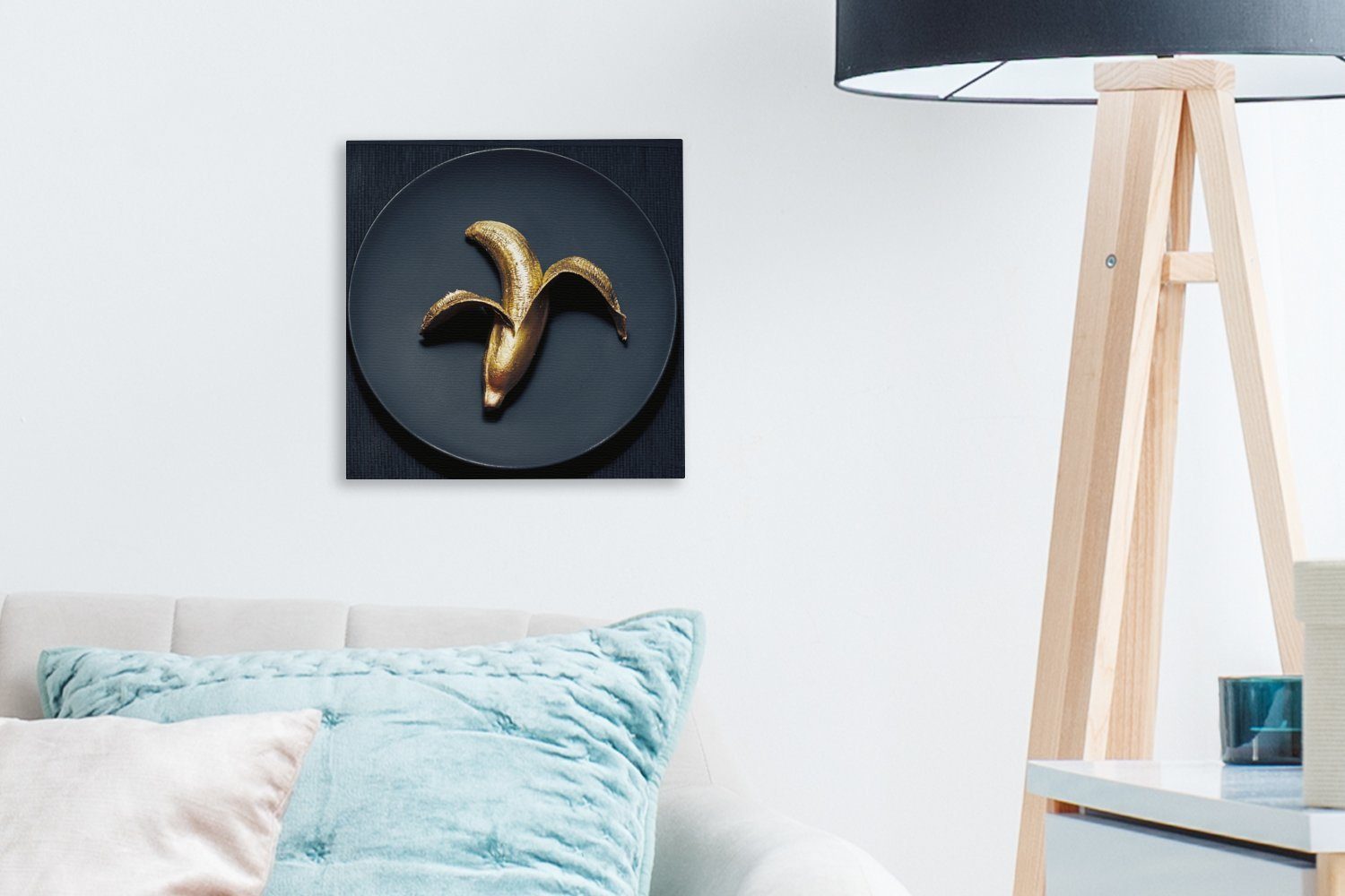 Schlafzimmer Banane bunt für Bilder Hintergrund, Leinwand OneMillionCanvasses® St), Goldene auf (1 dunklem Wohnzimmer Leinwandbild