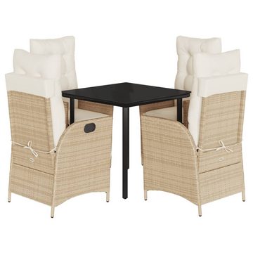 vidaXL Garten-Essgruppe 5-tlg. Garten-Essgruppe mit Kissen Beige Poly Rattan