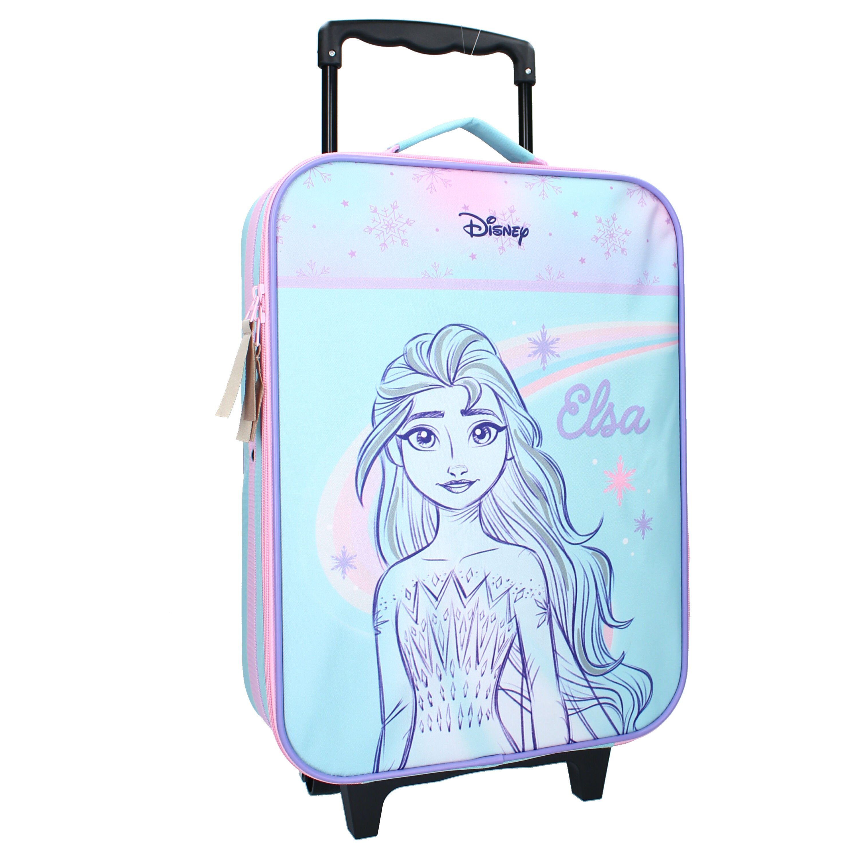 Disney Frozen Kinderkoffer Eiskönigin Elsa Trolley Koffer Kindertrolley Trolly Kinder Mädchen, 2 Rollen, Innenmaß: 40x30x10cm (12 Liter), Gesamtmaße: 47x31x13cm (Griff: 76cm)