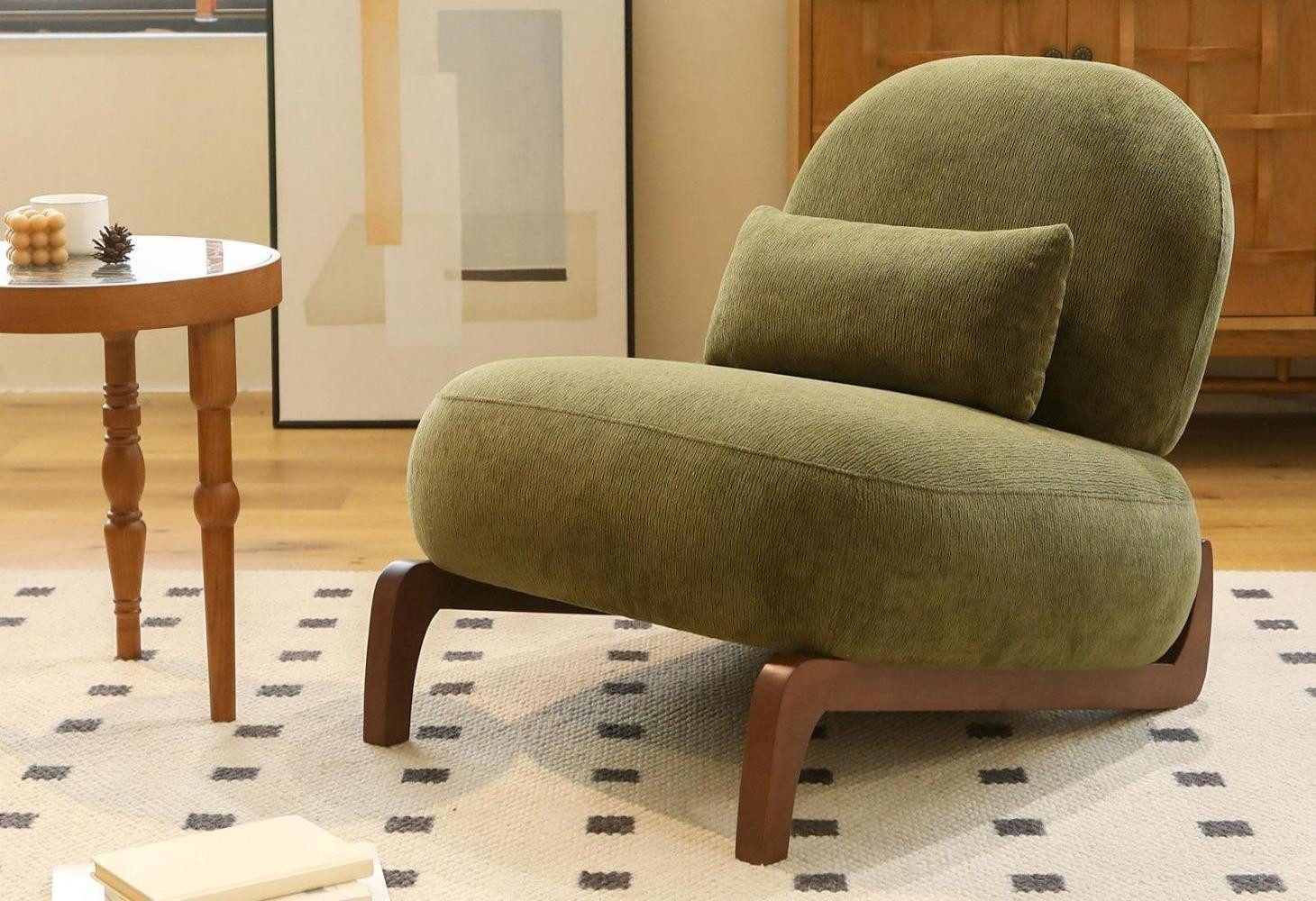 LVHOM Loungesessel runder Relaxsessel,ohne Armlehnen, weich gepolstert, Massivholzrahmen (Samtstoff,einzigartiges Design mit Lendenkissen,ergonomisches Design, rutschfeste Füße, niedriger Schwerpunkt, belastbar bis 150kg), für Schlaf-, Wohn-, Arbeitszimmer, Lounges, Lesezimmer und Balkone