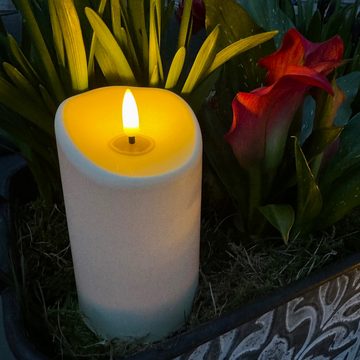 Online-Fuchs LED-Kerze Kerzen Set in Creme, Beige mit realistischer Flamme & Fernbedienung (Für außen, outdoor geeignet -, 3er oder 5er Set), 3 verschiedene Höhen, bis 15 cm groß