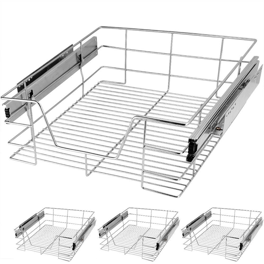 Casaria Schubkasten, 50 cm 4er Set Verchromt 25kg Belastbar Vollauszug mit Montagematerial