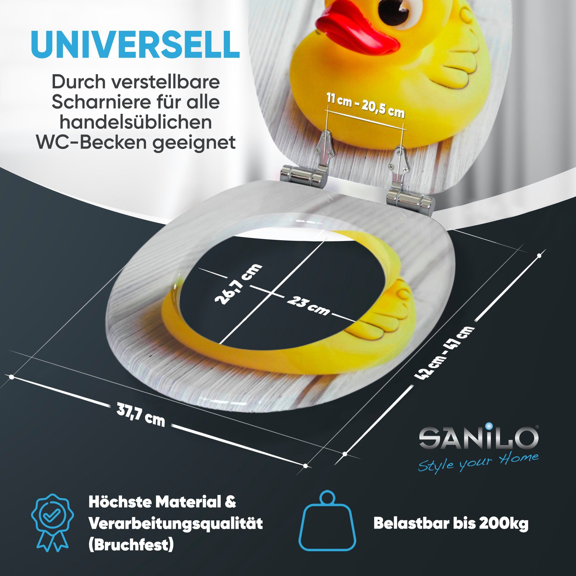 Sanilo WC-Sitz Quietscheente mit Absenkautomatik, Toilettendeckel vom Hersteller, hochwertig & moderner Klodeckel mit Motiv, universell, leichte Montage – Bild 4 von 5