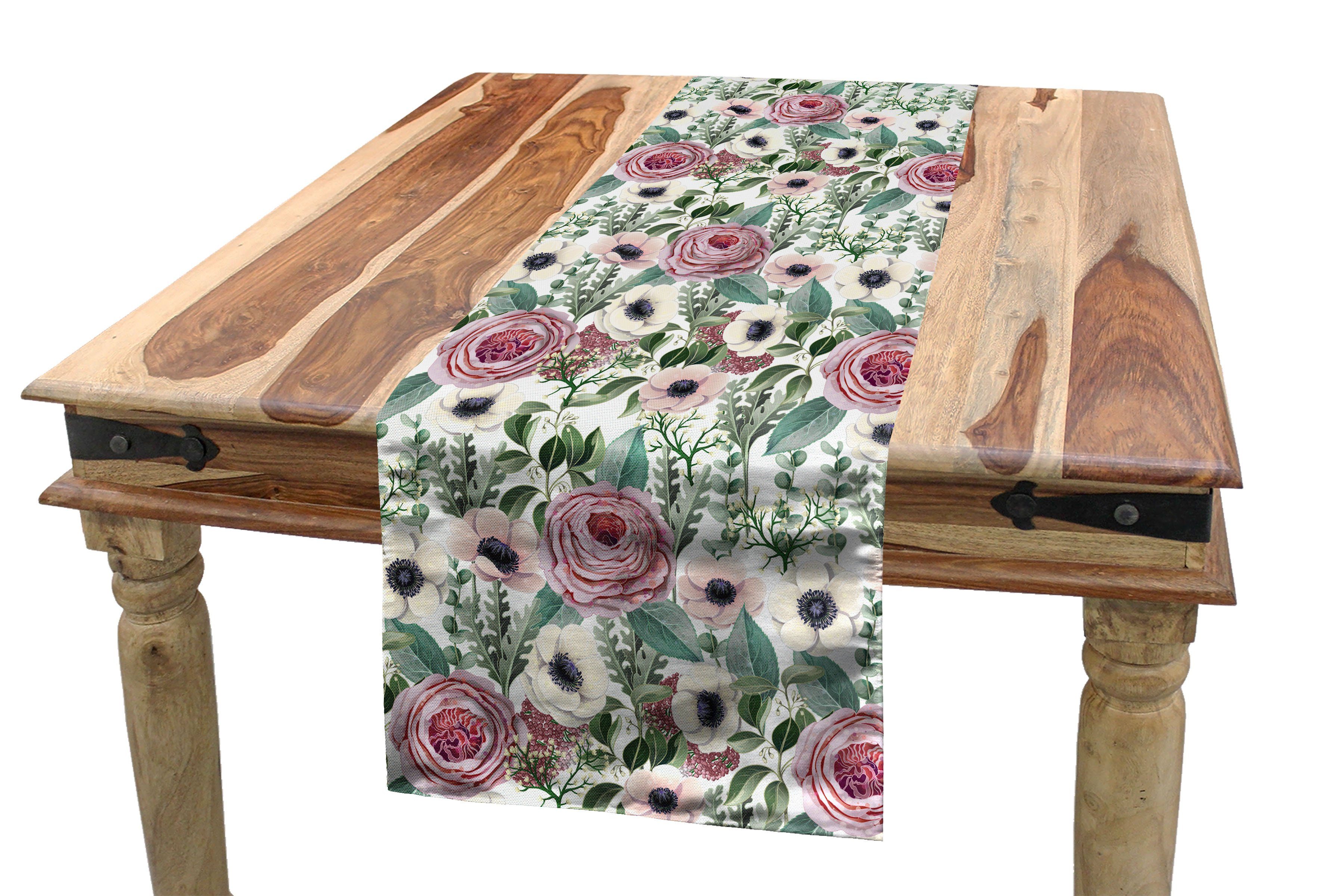 Abakuhaus Tischläufer Esszimmer Küche Rechteckiger Dekorativer Tischläufer, Vintage Rose Victorian Blick Blumen