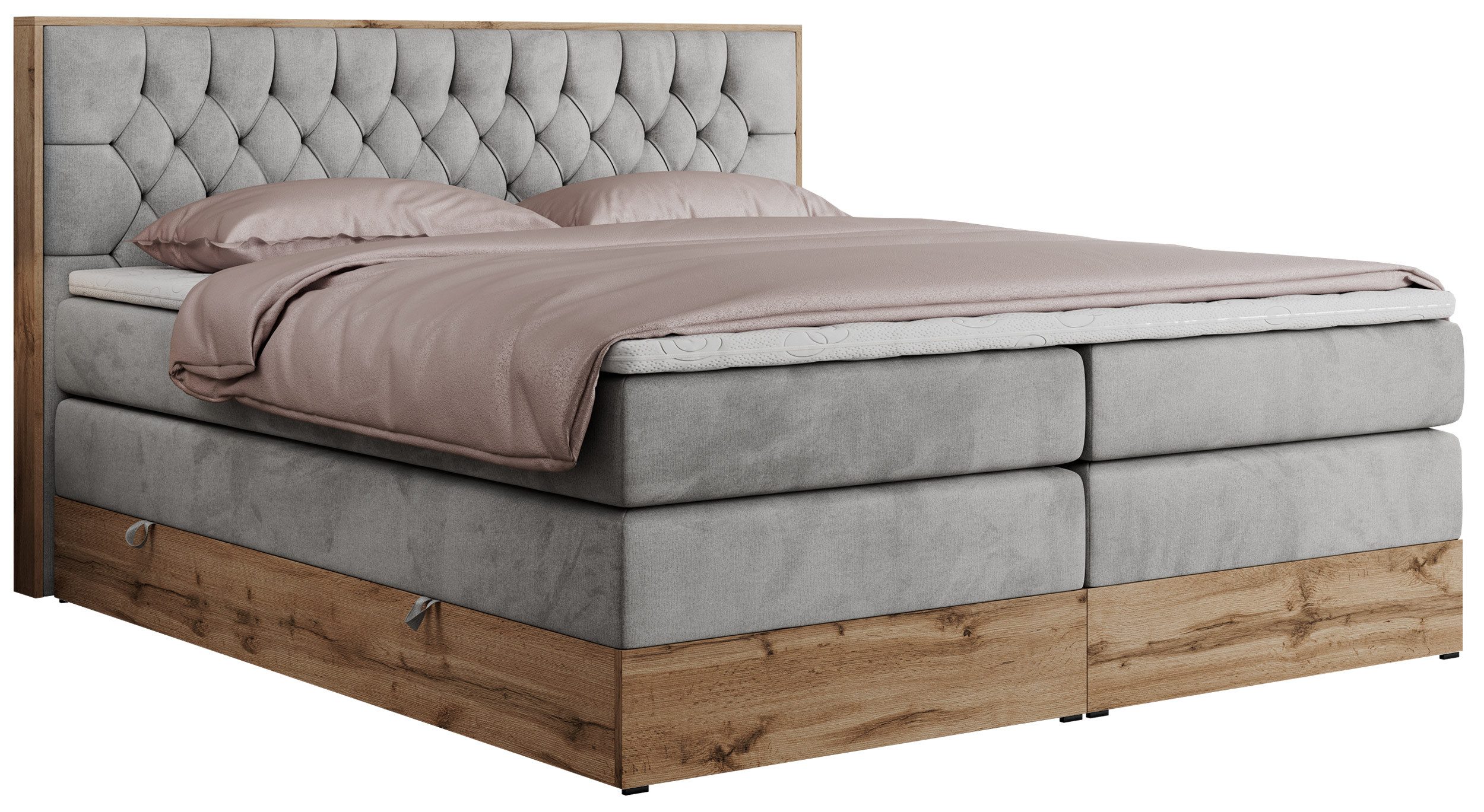 MKS MÖBEL Boxspringbett AMORE KING (Set, T30-Schaum, Topper T25/Visco, fünf Matratzen, zwei Bettkästen), mit Multipocket Matratzen, Boxspringbett, mit Möbelplatten