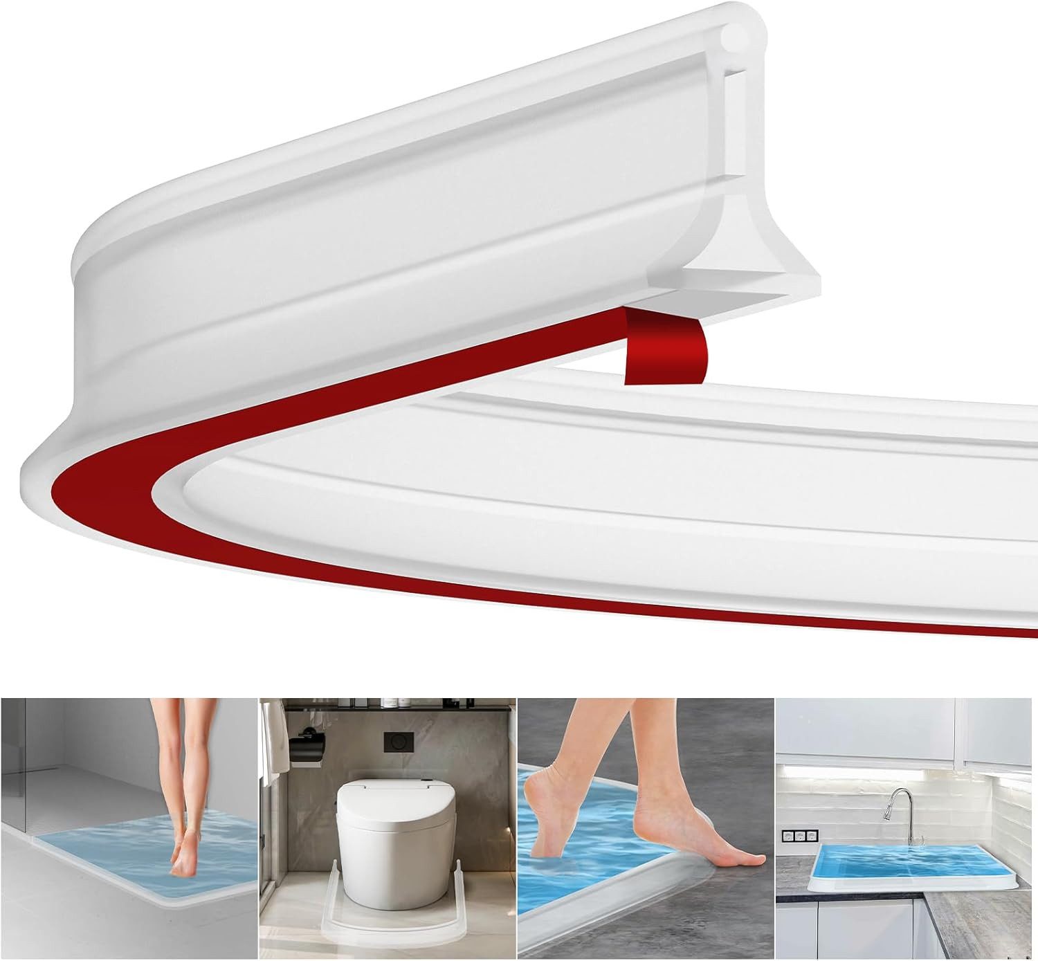 Venkuber Duschdichtung 2 m Duschdichtung, selbstklebender Spritzschutzstreifen, 3,5 cm hoch, Gummi-Duschdichtungsstreifen, wasserdichter Streifen