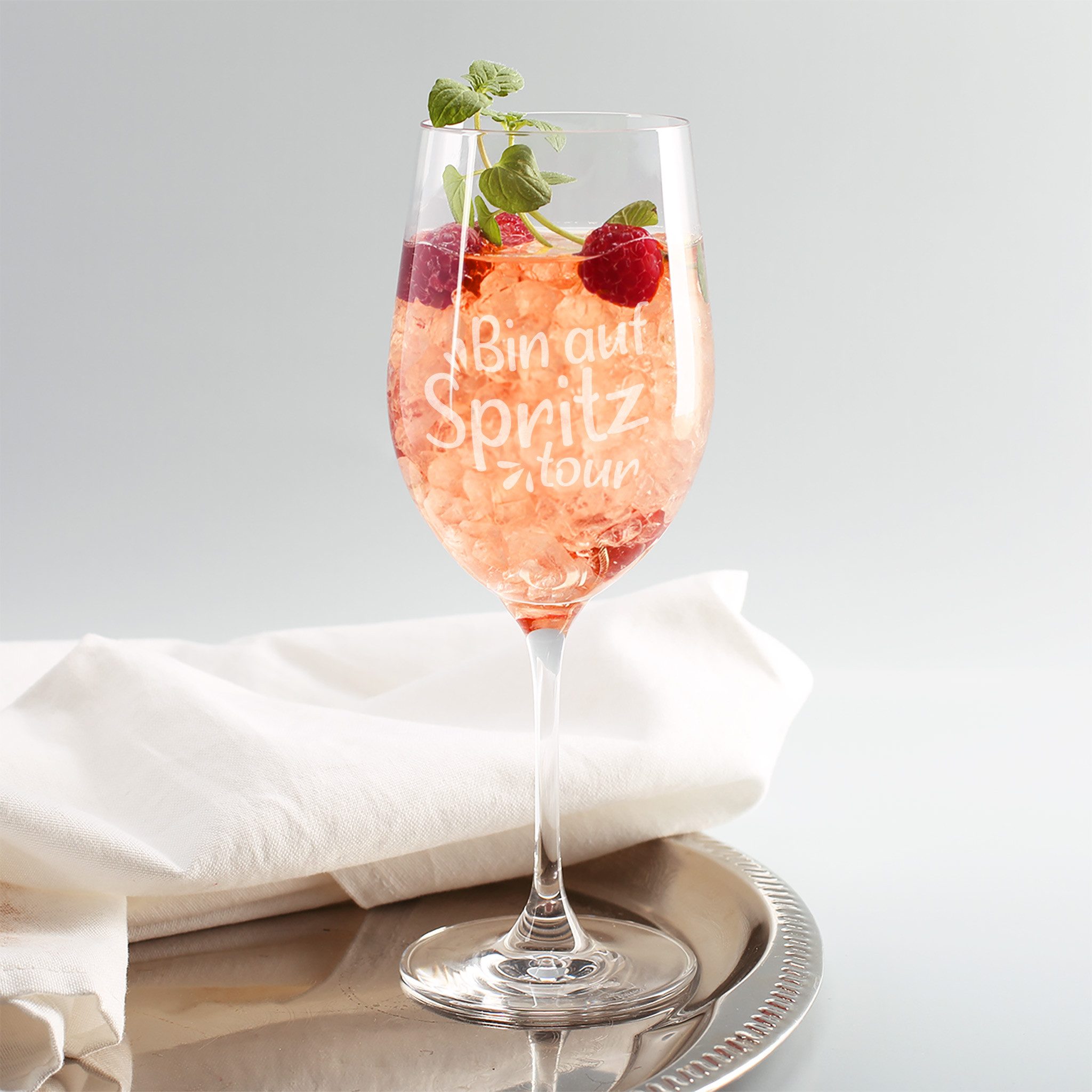 Herz & Heim Weinglas für Aperol Spritz mit Gravur, Teqton Glas, 430 ml, spülmaschinengeeignet, verschiedene Motive