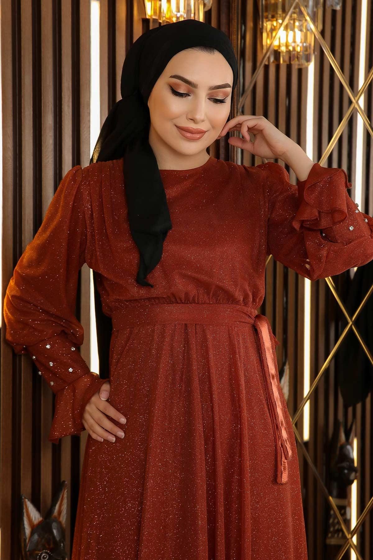 MODAMİHRAM Abendkleid ElbiseStein Detail Glitzer Chiffon Abendkleid günstig online kaufen