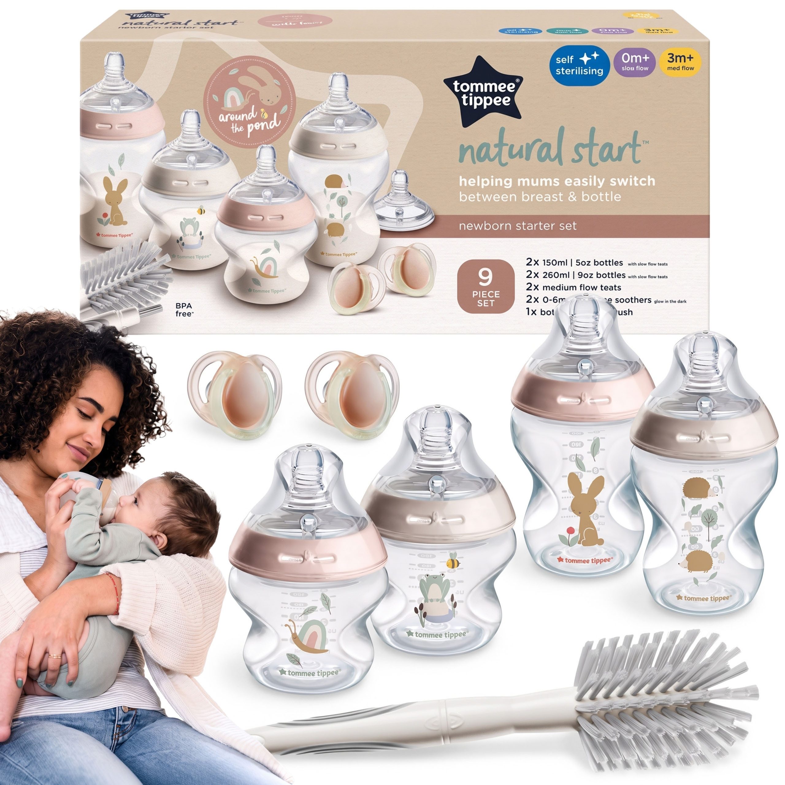 Tommee Tippee Babyflasche Tommee Tippee Natural Start Starterset, Flaschen, Schnuller, Bürste