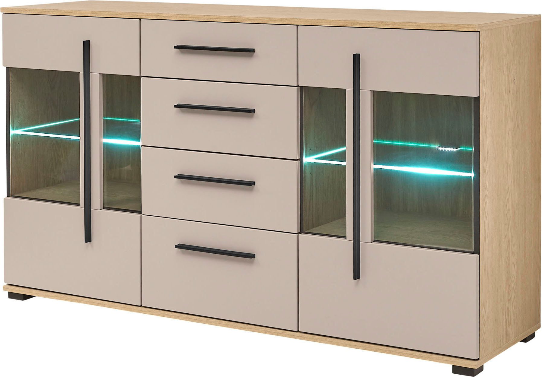 Home affaire Sideboard Cantara, moderner Schrank, Kommode in Eiche Evoke, Weiß oder Kaschmir, schwarze Stangengriffe, ausreichend Stauraum, vielseitig einsetzbar
