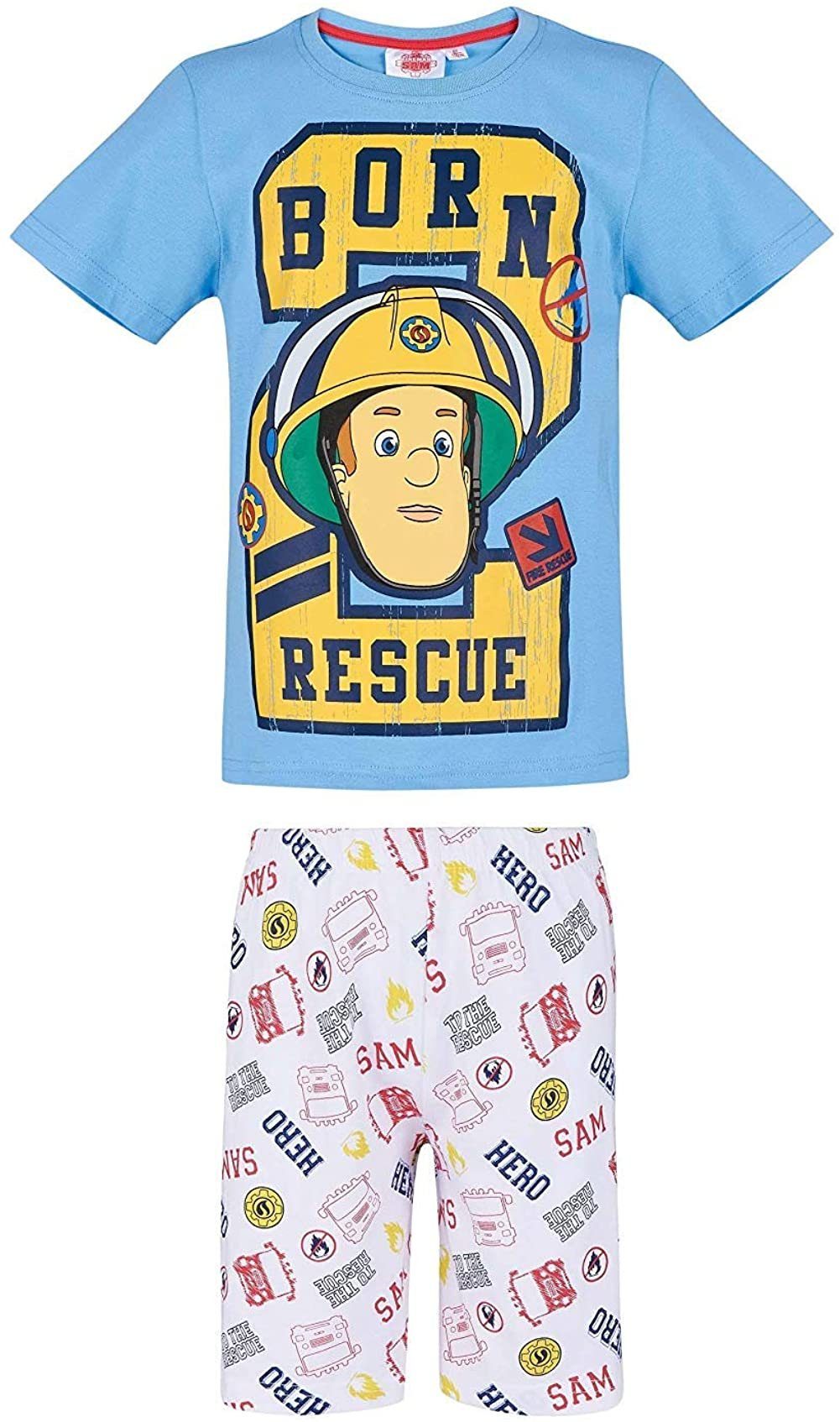Feuerwehrmann Sam Pyjama FEUERWEHRMANN SAM kurzer Kinder Pyjama Schlafanzug T-Shirt + Shorts Sky Gr.98 104 110 116 128