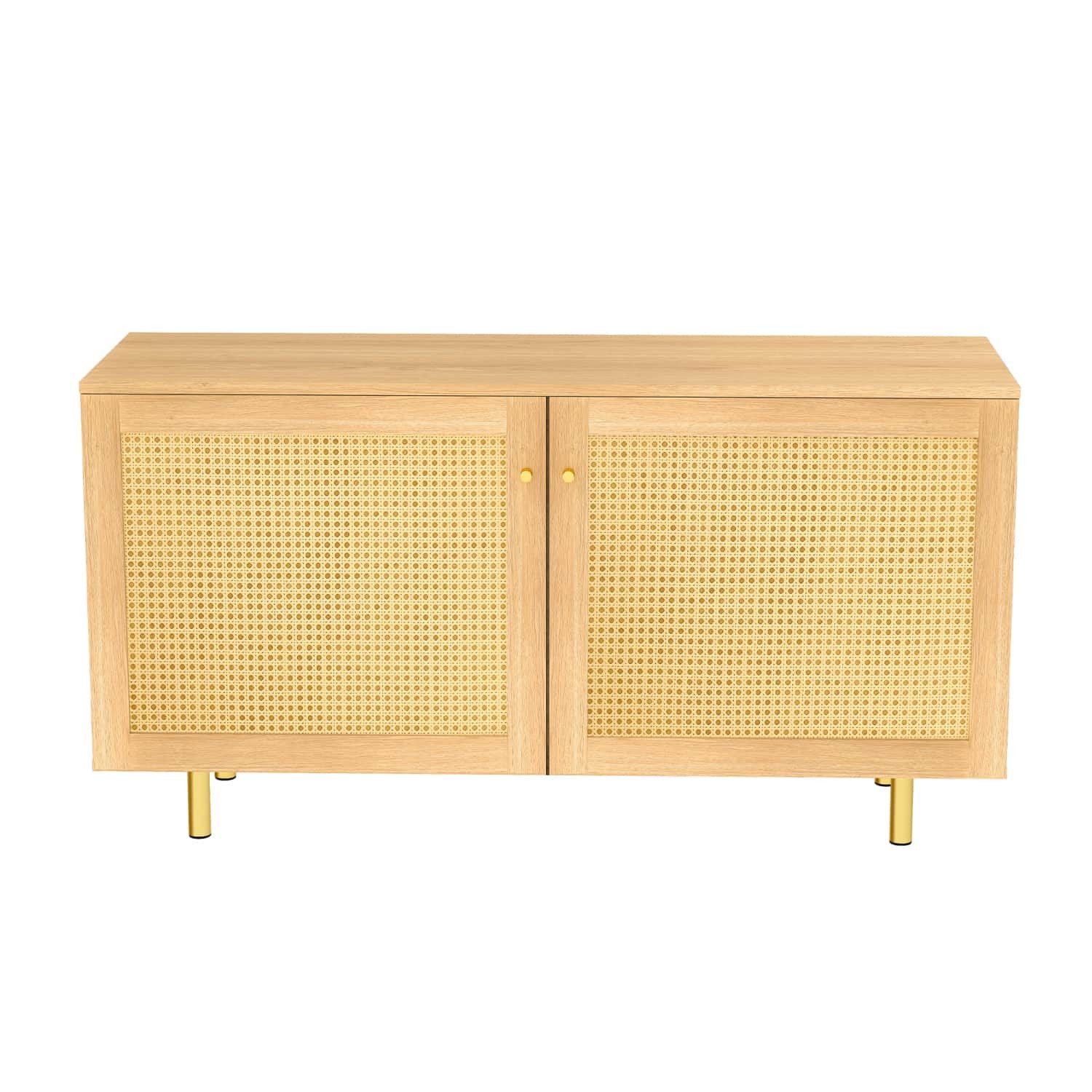 ANYSUN Sideboard Sideboard für das Wohnzimmer, Kommode in Rattan-Optik, 2-türig, Aufbewahrungsschrank mit 4 Fächern, Metallfüßen, bis 50 kg.