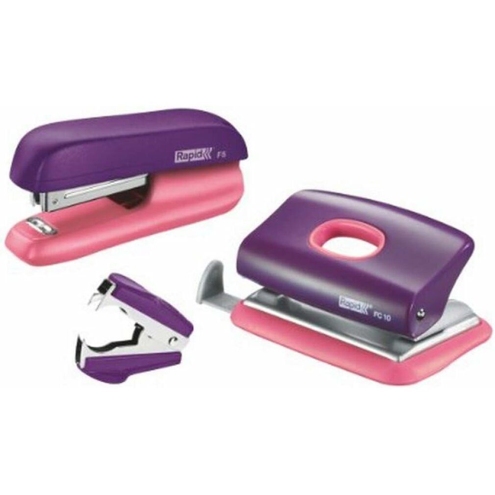 Rapid Hefter Locher und Heftgeräte Set Mini lila/rosa