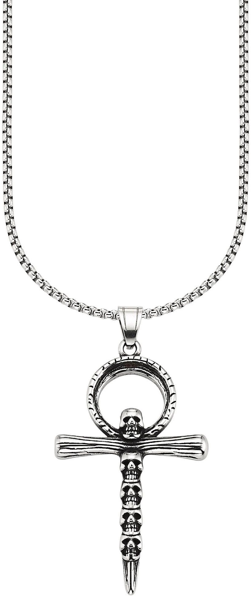 Bruno Banani Kette mit Anhänger Schmuck Geschenk Halsschmuck Anhänger Kreuz mit Totenköpfe-Design