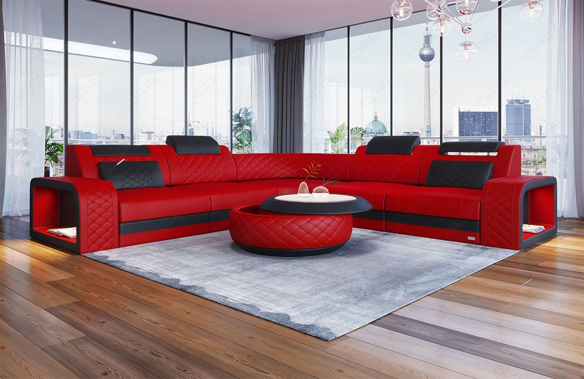 Sofa Dreams Ecksofa Leder Couch verstellbare Sofa Form L LED, mit Kopfstützen, Designersofa Ledersofa, Foggia