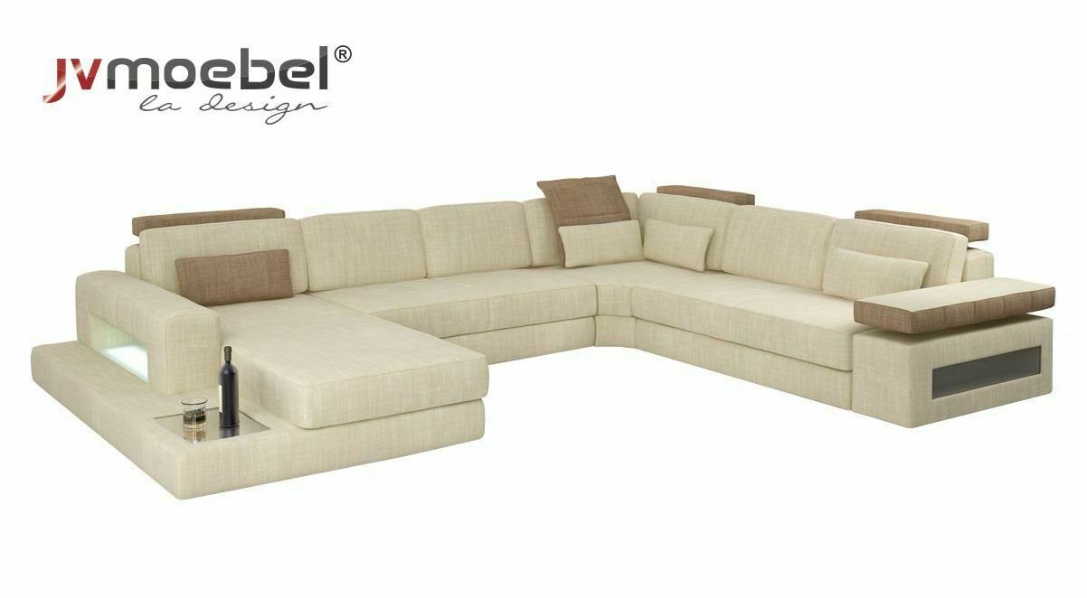 Textil Wohnlandschaft Eck Couch U-Form Ecksofa, Design JVmoebel Polster Bettfunktion