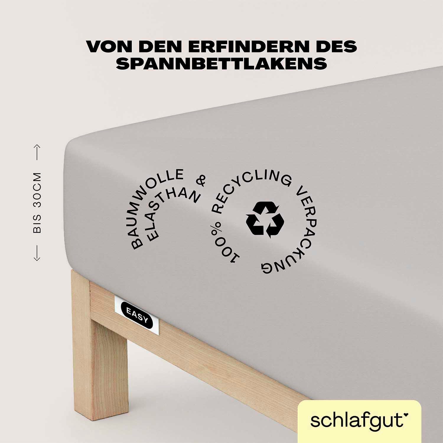 Schlafgut Spannbettlaken EASY JERSEY ELASTHAN Bettlaken, 170 g/m², 95% Baumwolle, 5% Elasthan, Jersey, Gummizug: rundum, (1 Stück), Spannbettlaken bis 30 cm Höhe, bügelfrei, pflegeleicht, perfekter Sitz