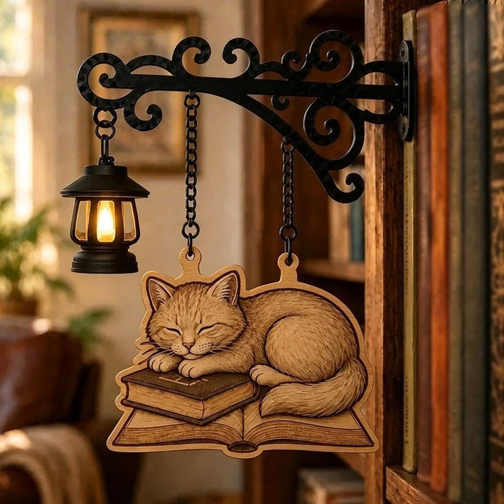 FELIXLEO Wandleuchte Katzen Bücherregal Lampe LED Nachtlicht Vintage Metall Deko