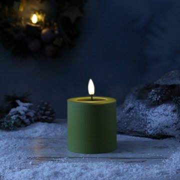 Deluxe Homeart LED-Kerze MIA Deluxe für Außen 3D Flamme flackernd H: 10cm D: 10cm outdoor grün (1-tlg)