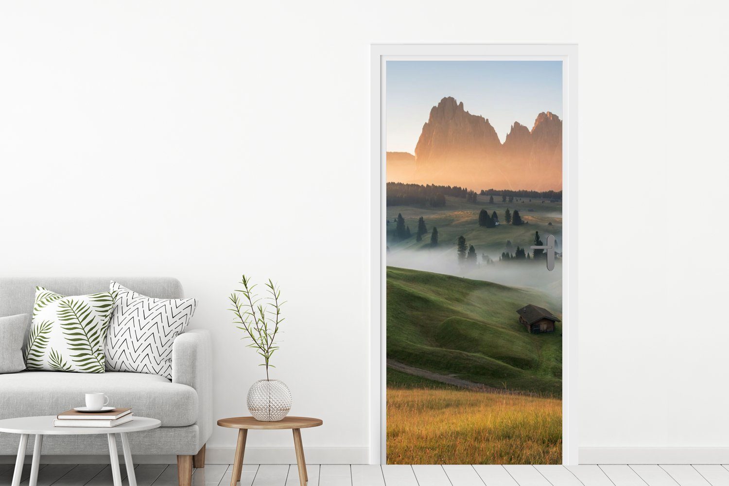 Tür, St), (1 Matt, 75x205 - Landschaft, für Fototapete Türaufkleber, bedruckt, Berg cm - MuchoWow Türtapete Nebel