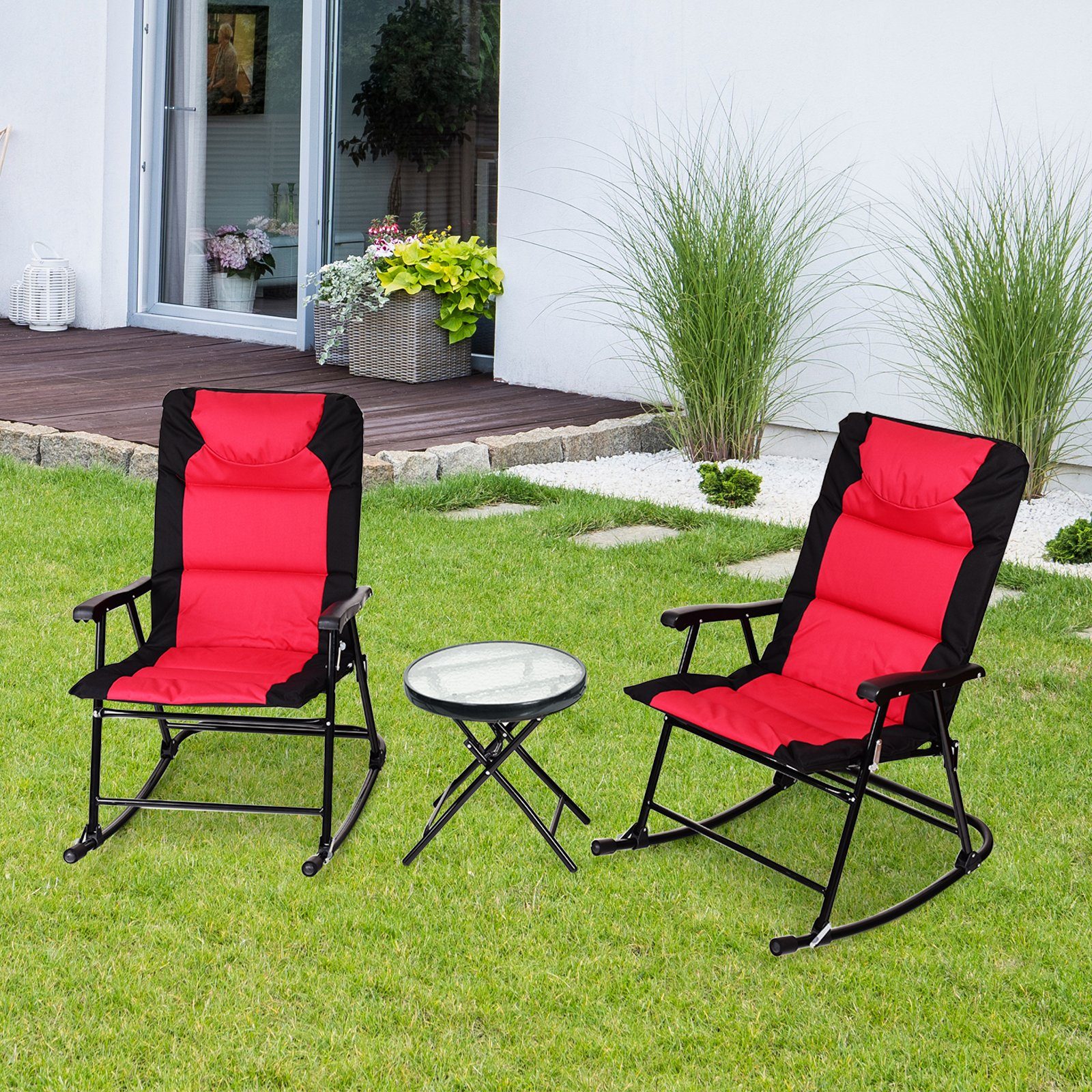 COSTWAY Gartenliege, 3 St., Schaukelliege für Balkon, Camping, Garten