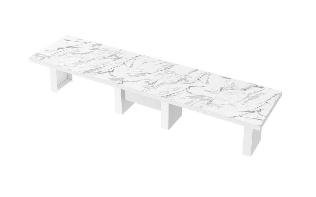 160-400cm XXL Design ausziehbar Weiß HLA-111 Hochglanz Marmor Tisch Hochglanz Natur designimpex - Esstisch Konferenztisch Hochglanz