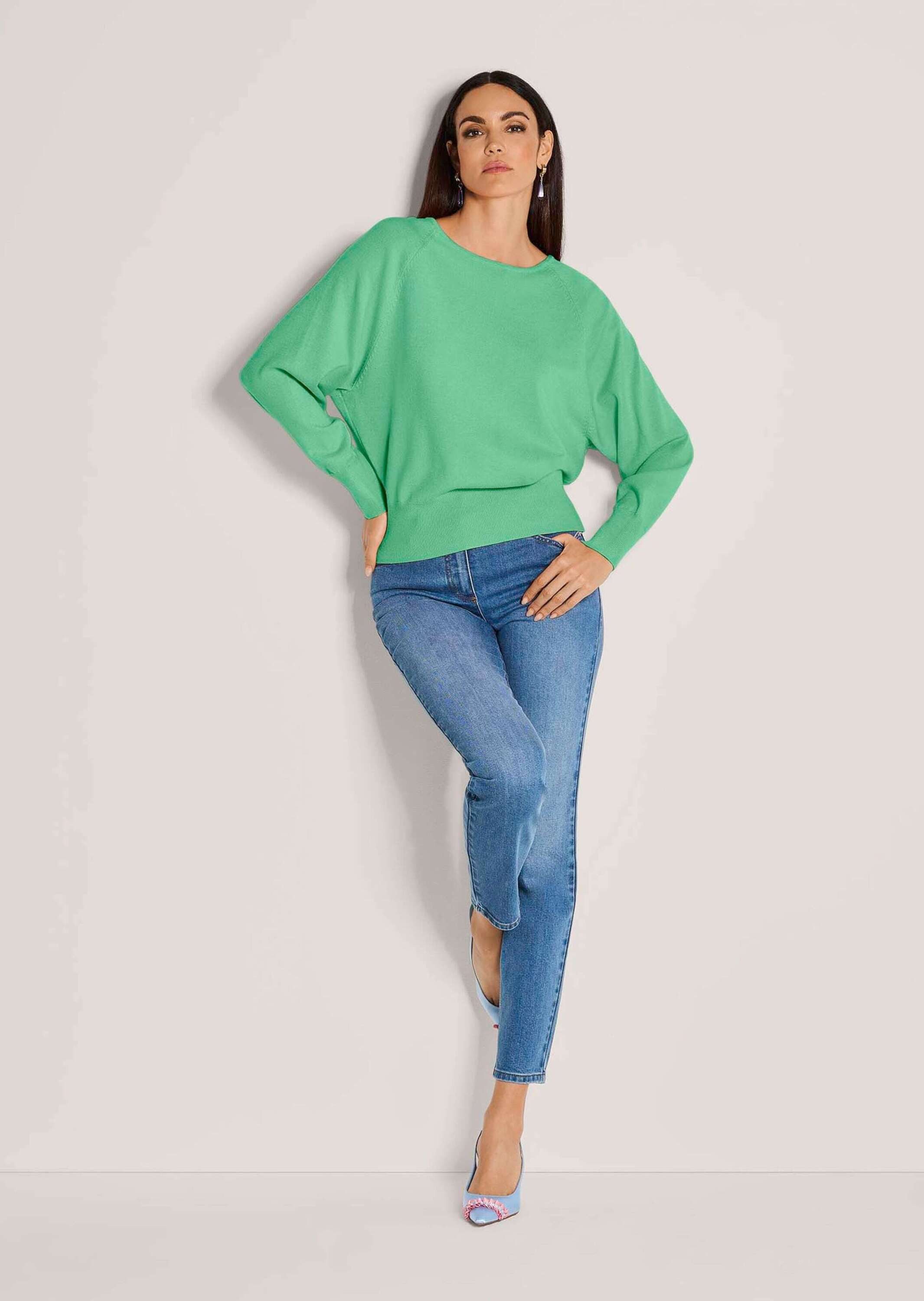 MADELEINE Strickpullover Basic Strickpullover mit Fledermausärmeln Langarm Strickoberteil mit U-Boot-Ausschnitt, Raglanärmeln