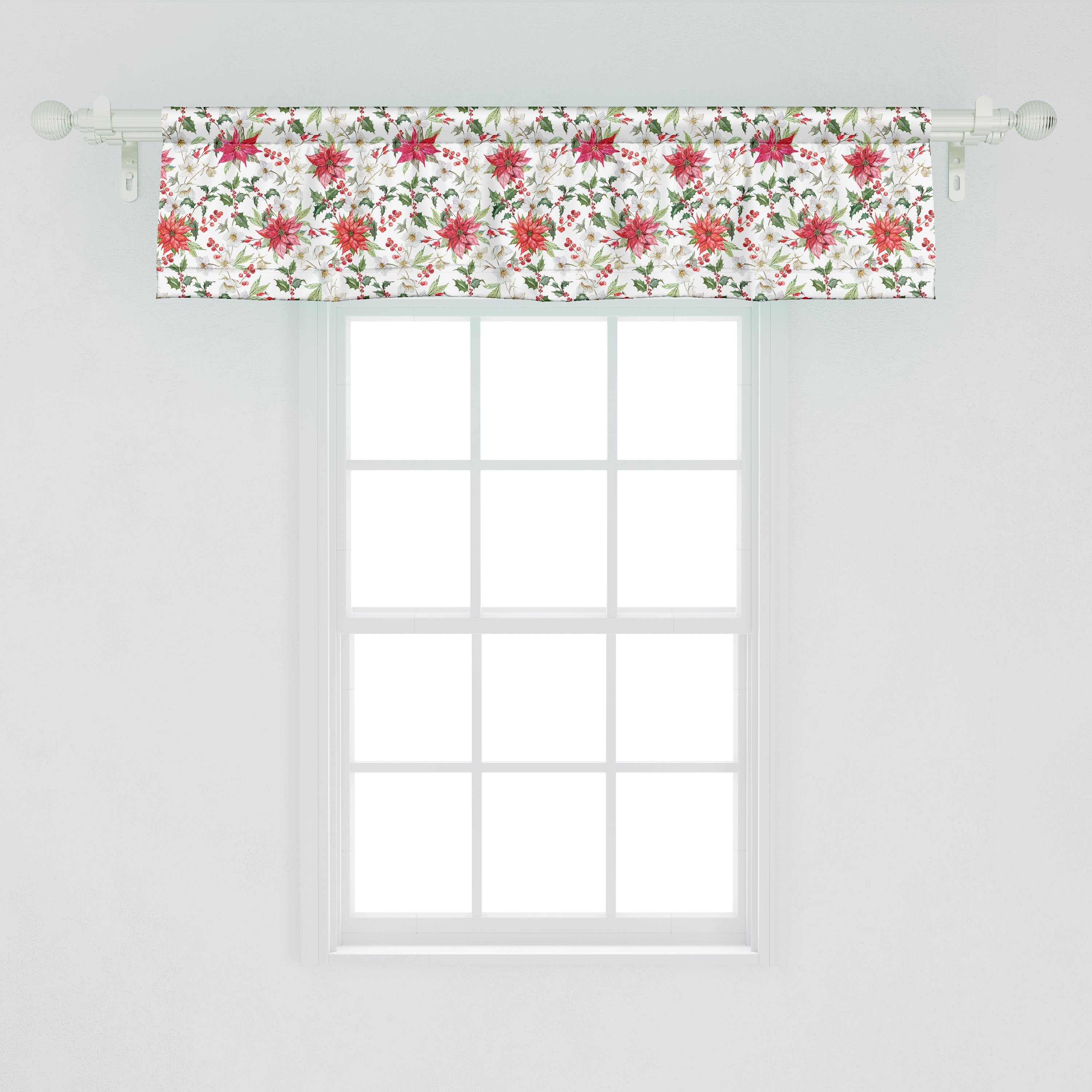 Scheibengardine Vorhang Volant für Abakuhaus, Küche Stangentasche, Blumen Schlafzimmer Weihnachten Blumen Microfaser, Dekor mit Knospen