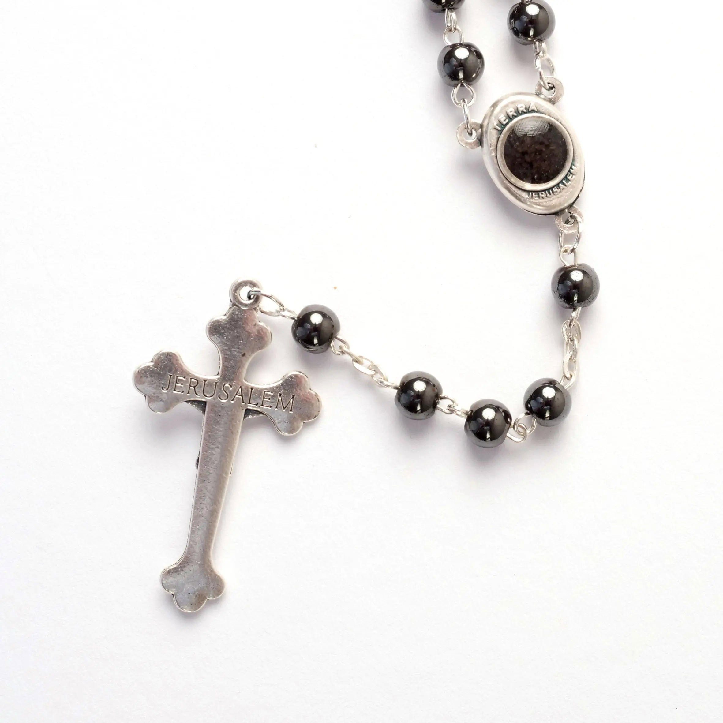 handgemacht, Gebetskette, mit Bethlehem, Christlicher Rosenkranz ovalen Kassis Dekoobjekt Schmuck Hämatitperlen, aus
