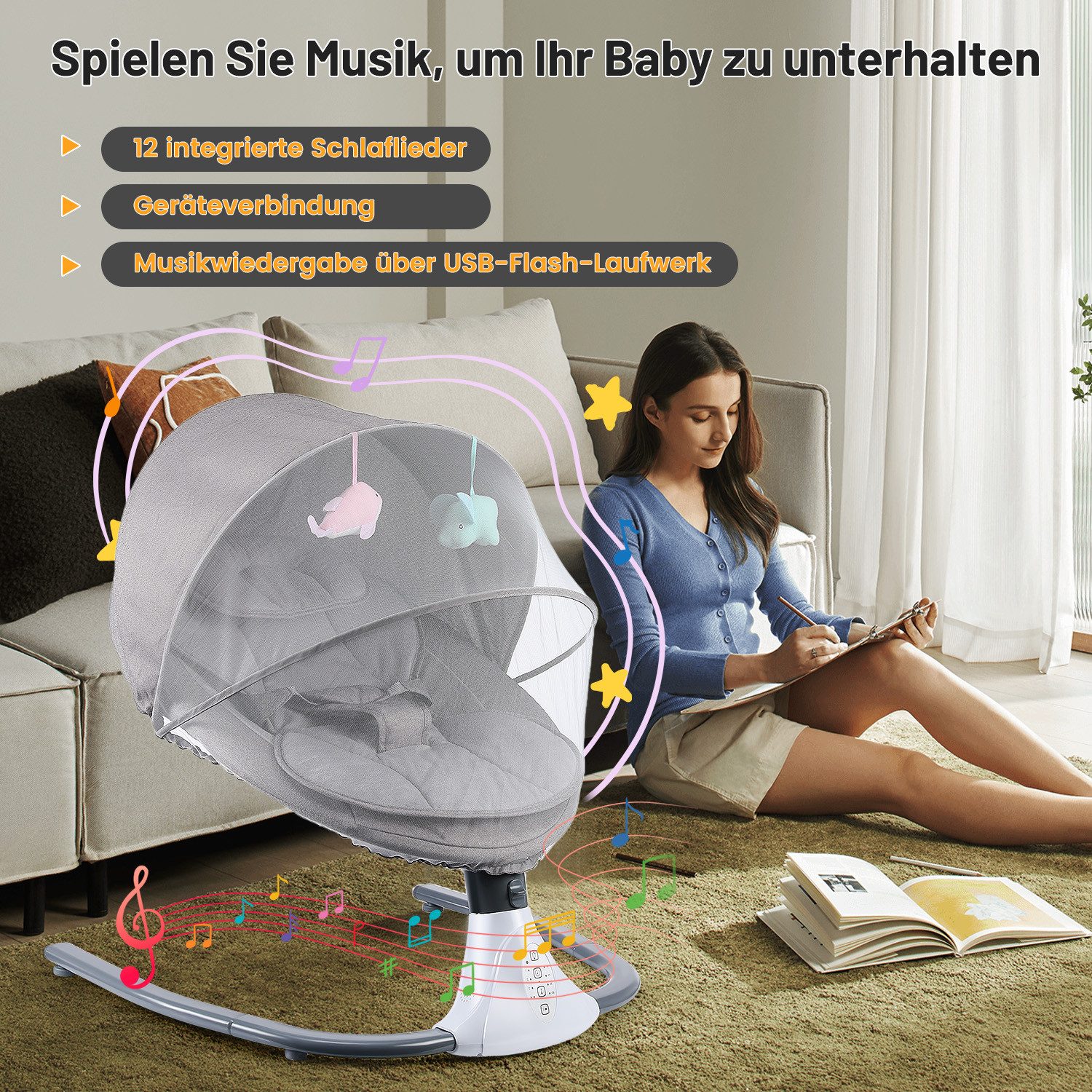 WILGOON Babywippe Elektrische Babyschaukel, klappbar, mit günstig online kaufen