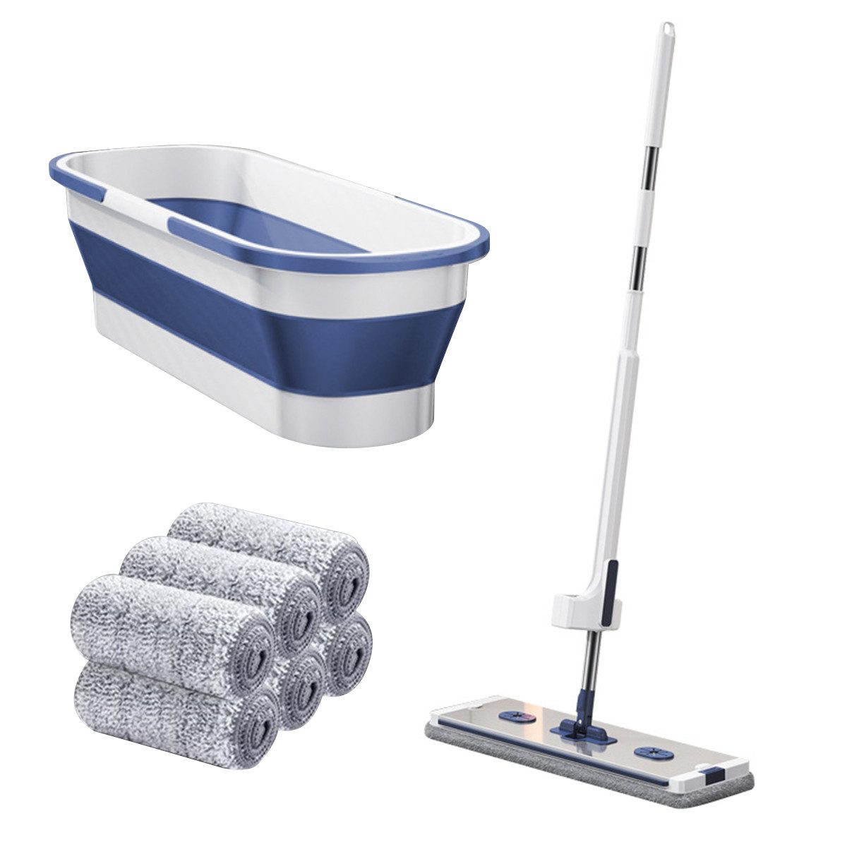 Wischmopp Aluminiumlegierung Freihändige Flachmopp Set,45cm,Blau